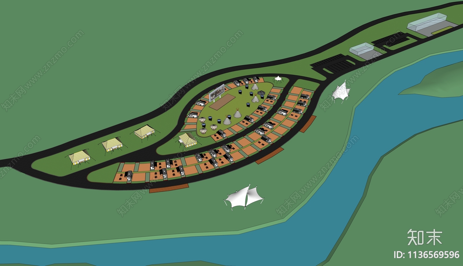 现代滨水自驾游营地SU模型下载【ID:1136569596】