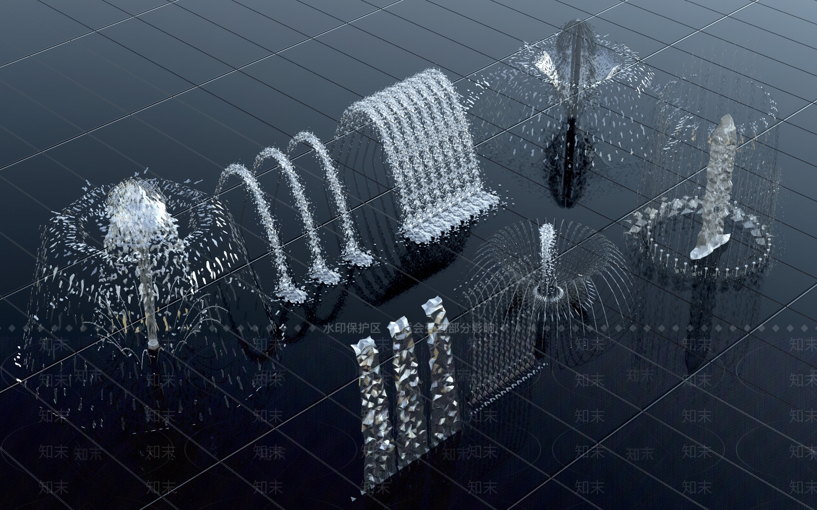 现代喷泉SU模型下载【ID:1136576596】