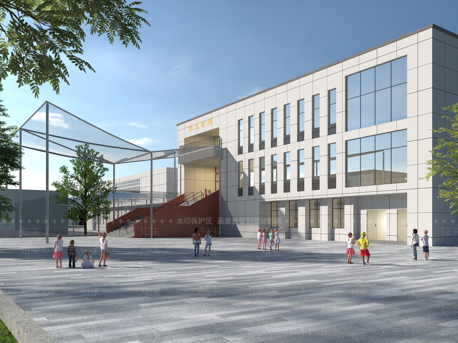 现代学校食堂3D模型下载【ID:1136577497】