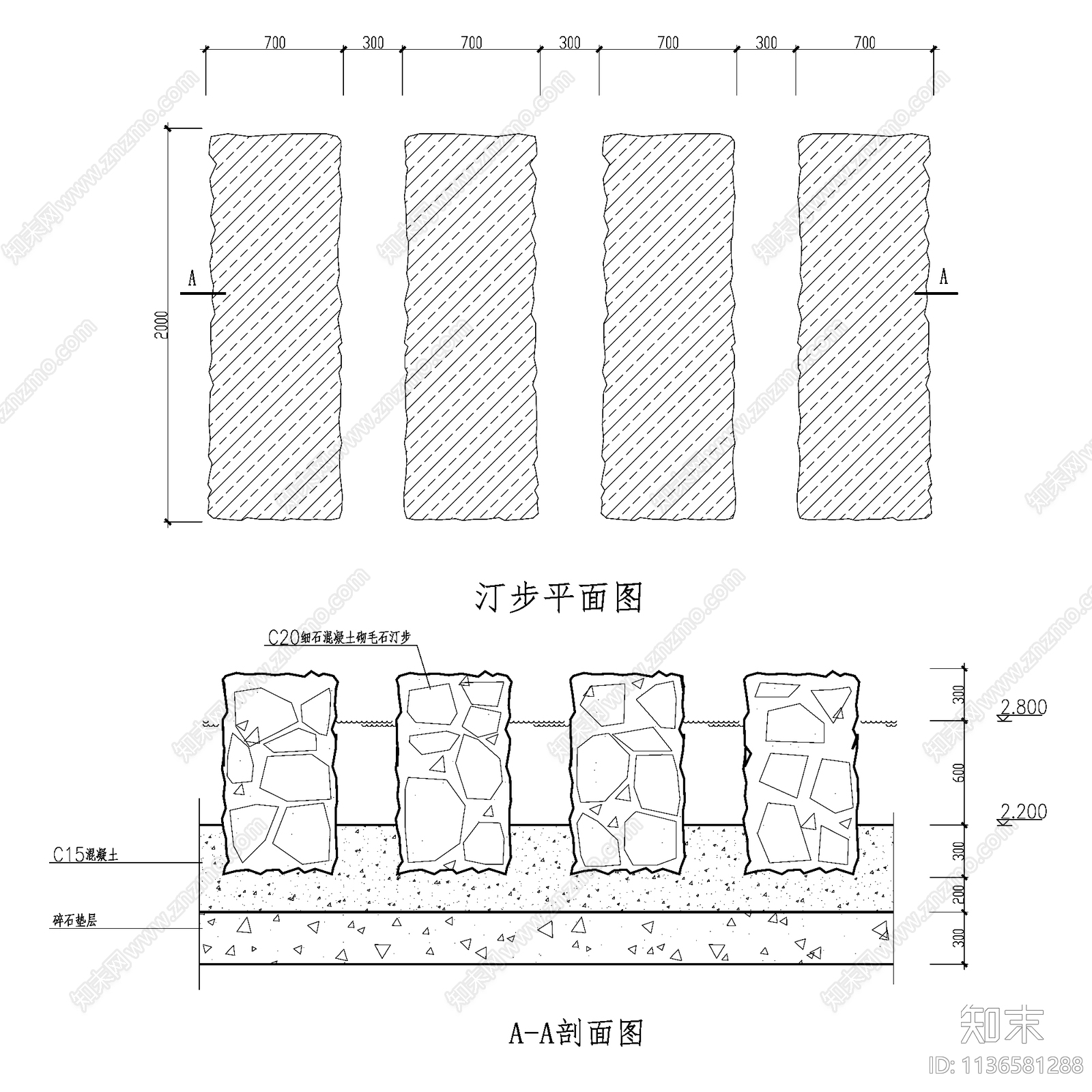 13套景观休闲汀步做法cad施工图下载【ID:1136581288】