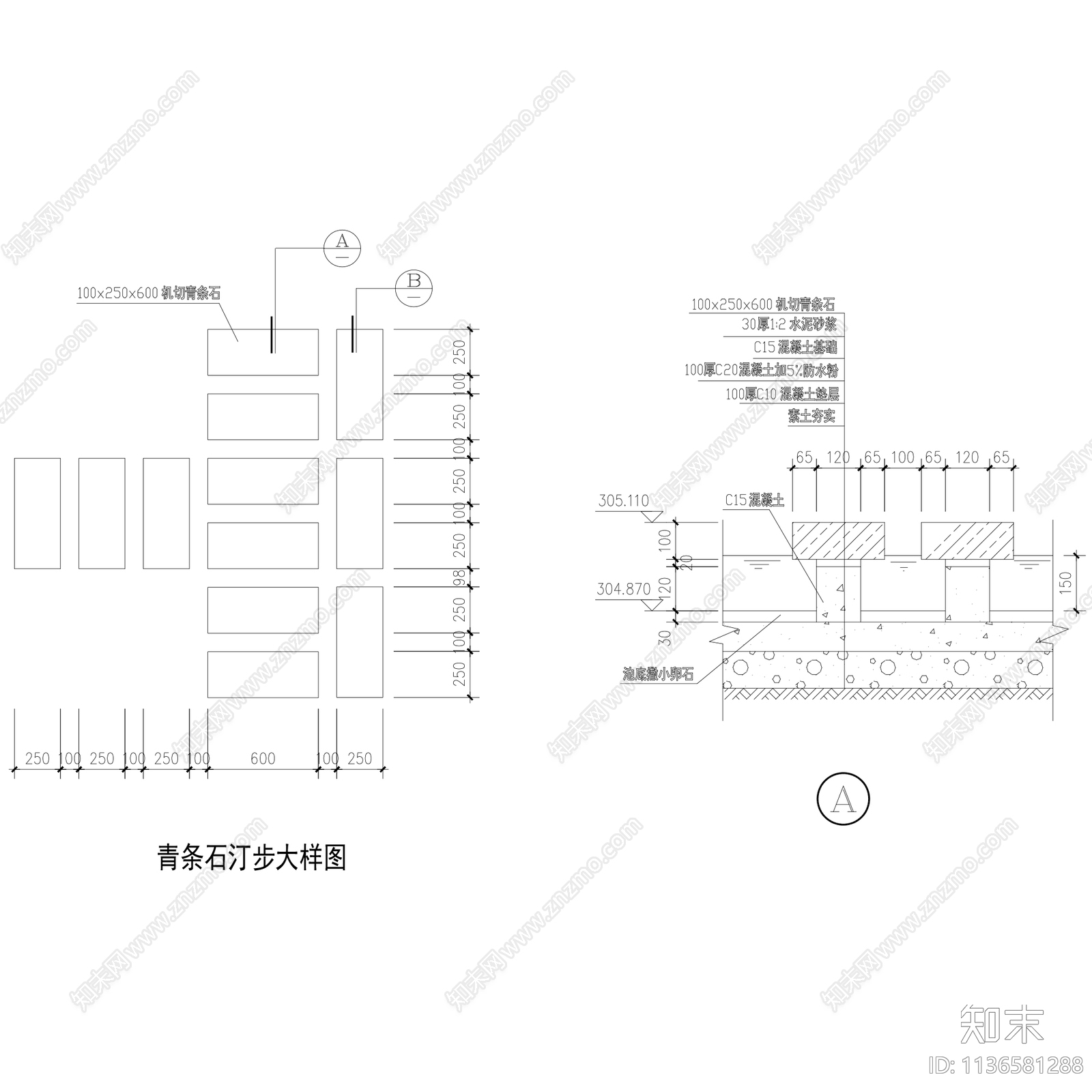 13套景观休闲汀步做法cad施工图下载【ID:1136581288】