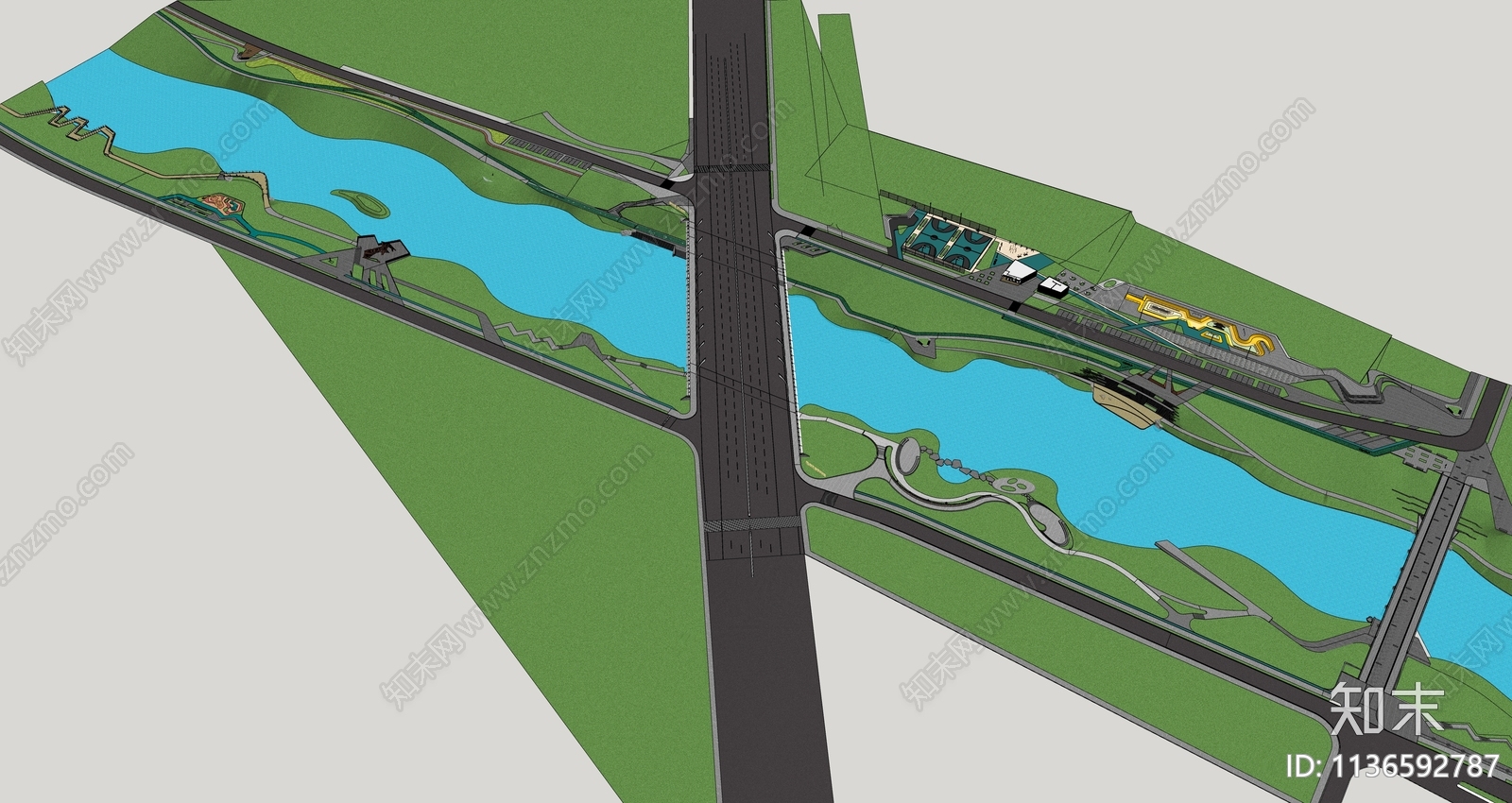 现代滨水湿地景观公园SU模型下载【ID:1136592787】
