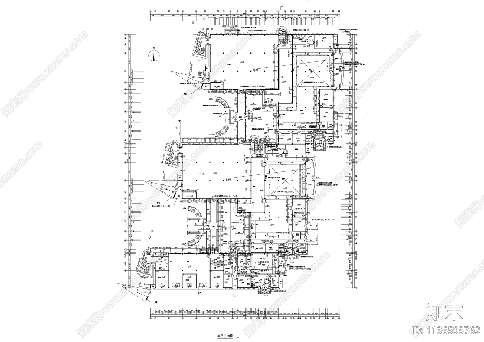 二层高中餐厅全套建筑cad施工图下载【ID:1136593762】