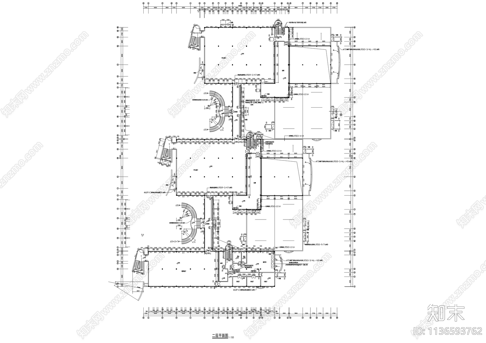 二层高中餐厅全套建筑cad施工图下载【ID:1136593762】