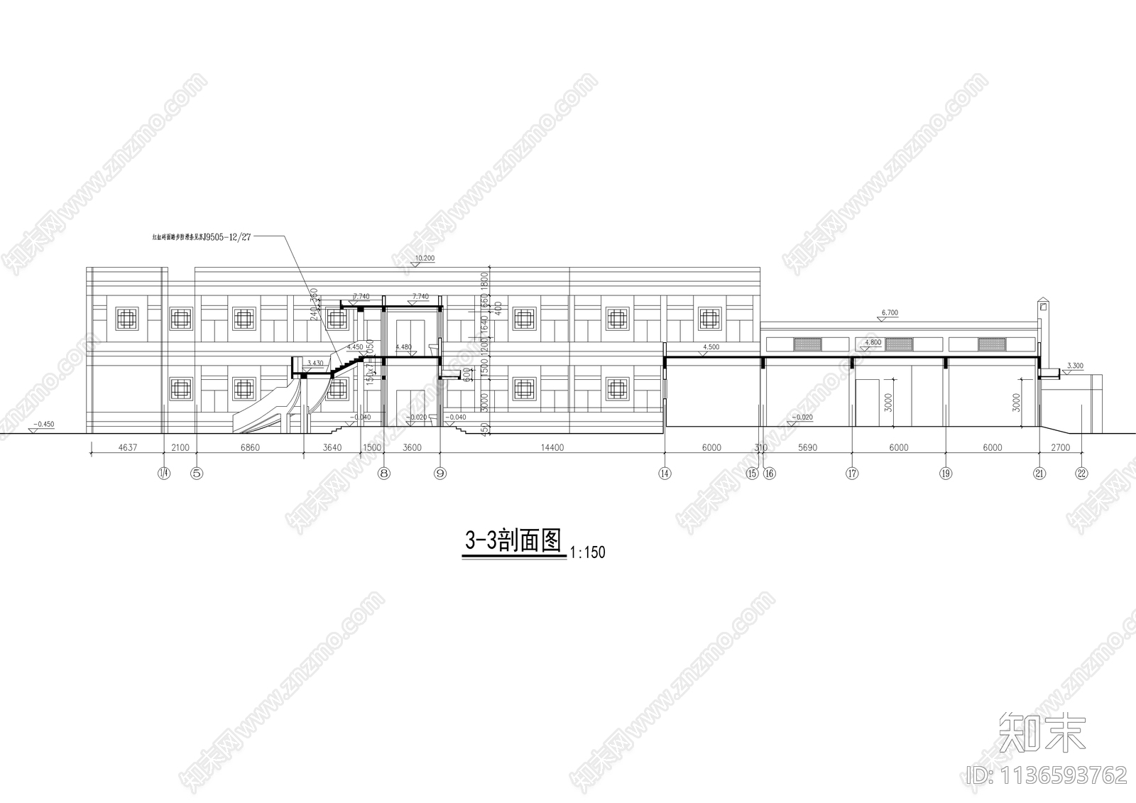 二层高中餐厅全套建筑cad施工图下载【ID:1136593762】