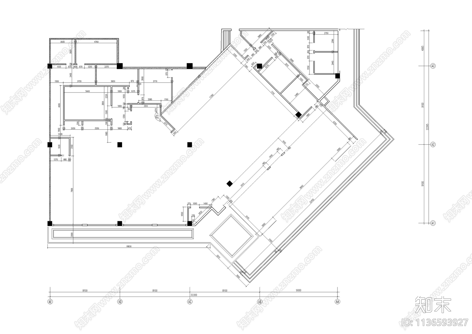 600㎡新中式售楼处全套cad施工图下载【ID:1136593927】