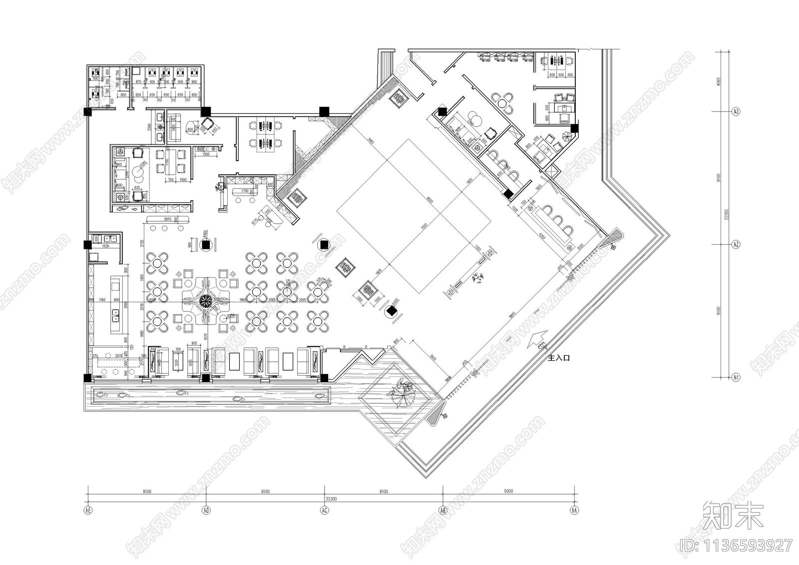 600㎡新中式售楼处全套cad施工图下载【ID:1136593927】