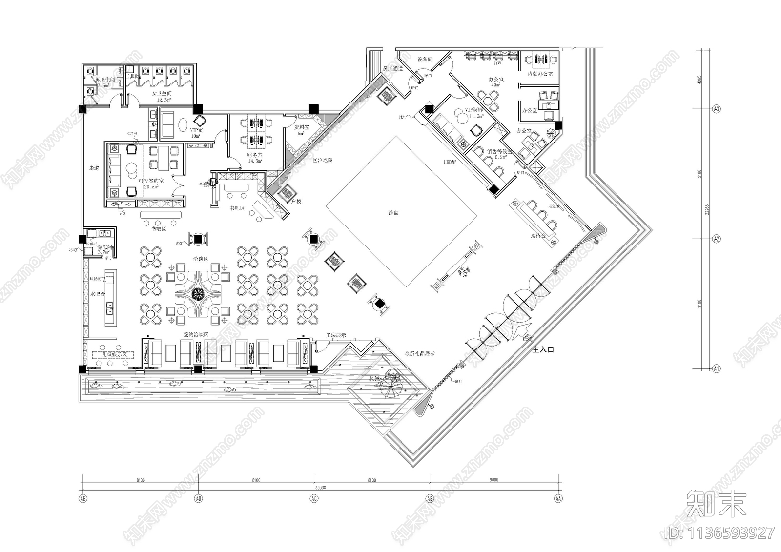 600㎡新中式售楼处全套cad施工图下载【ID:1136593927】