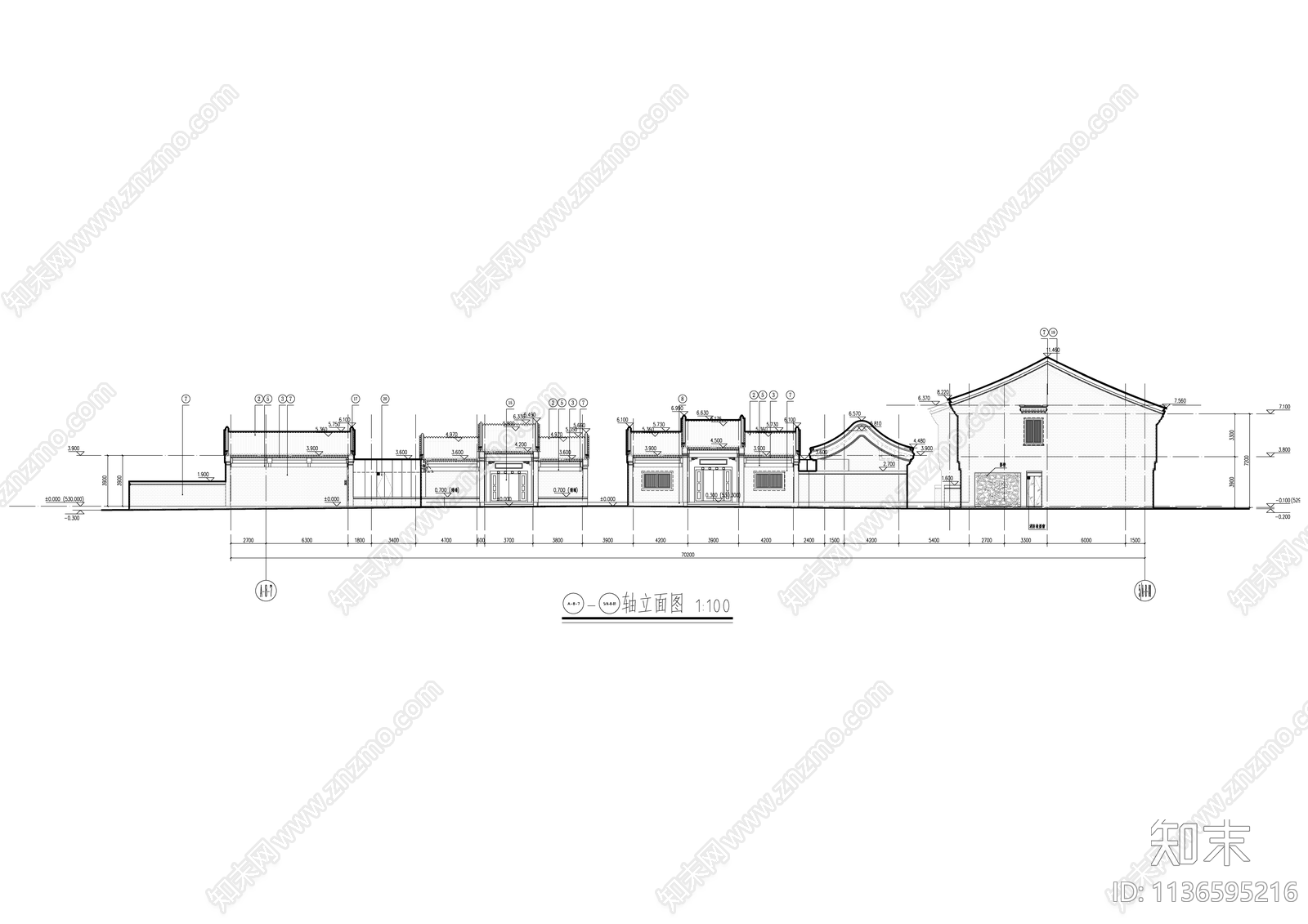 古建商业街建筑cad施工图下载【ID:1136595216】