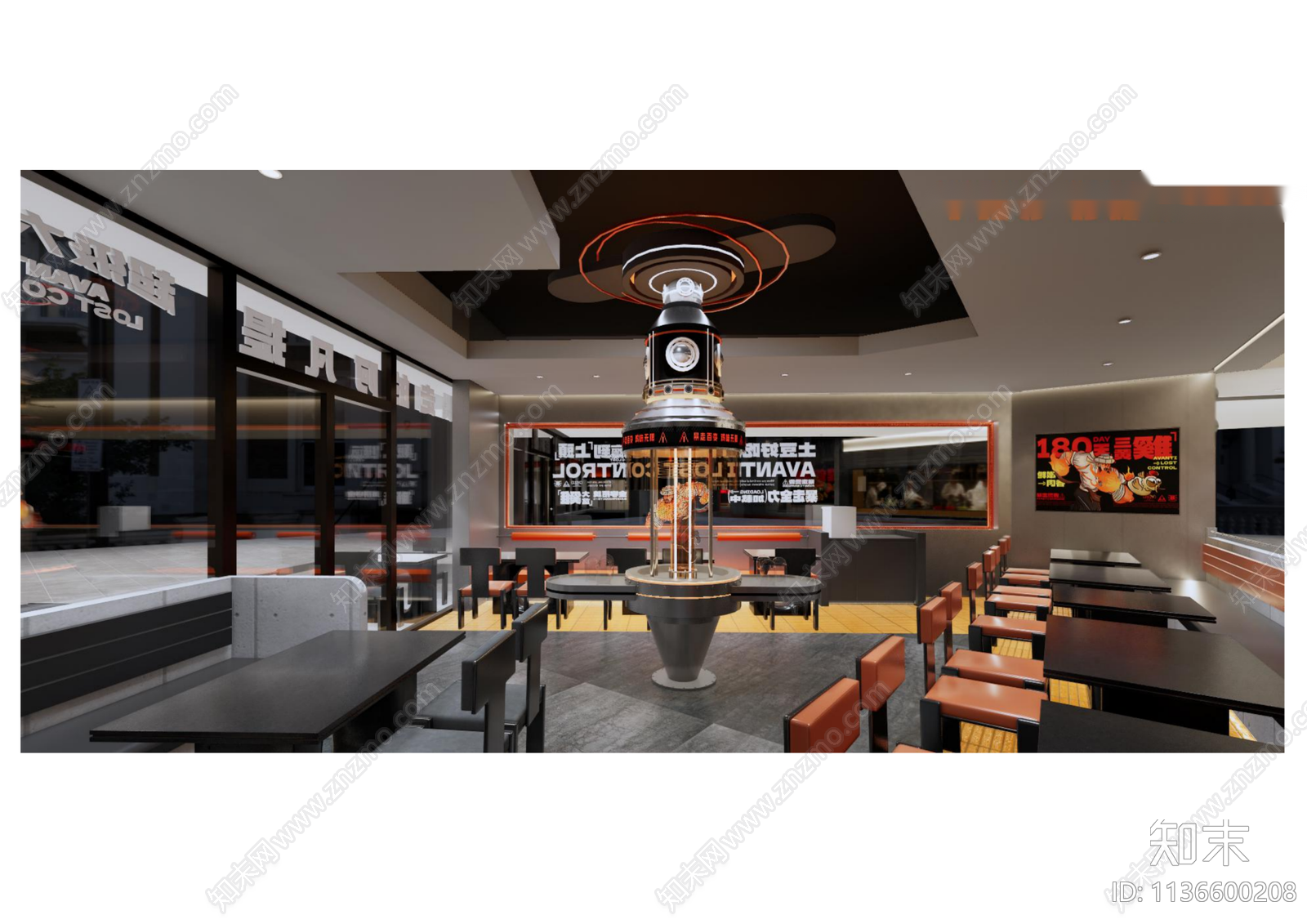 暴走的阿凡提快餐店效果图cad施工图下载【ID:1136600208】