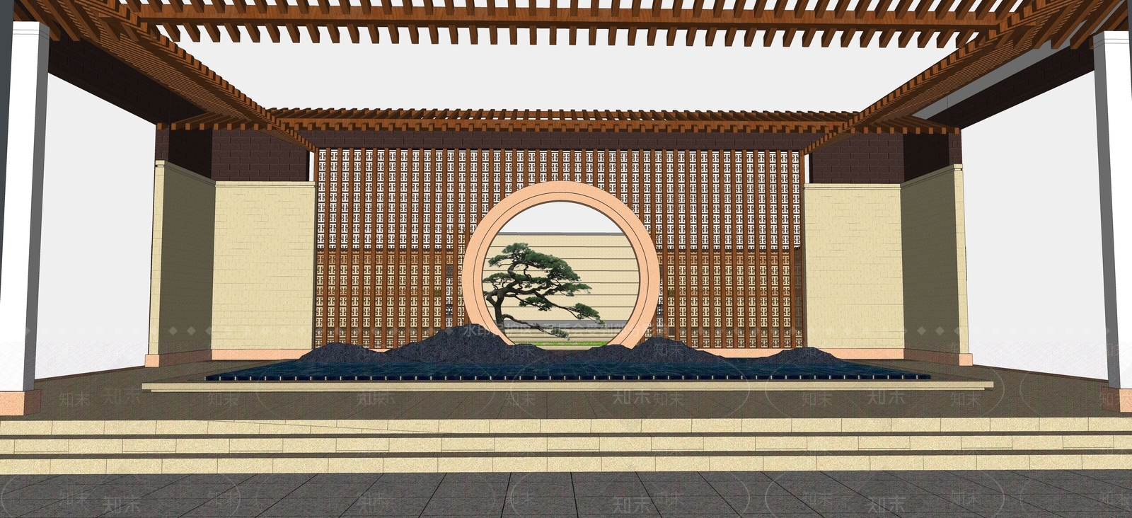 新中式小区入口大门SU模型下载【ID:1136600508】