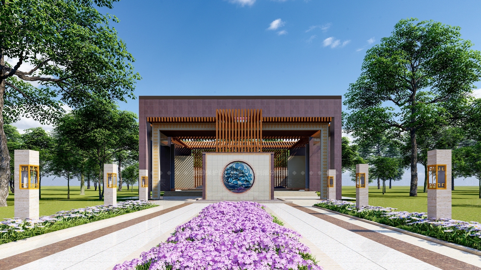 新中式小区入口大门SU模型下载【ID:1136600508】