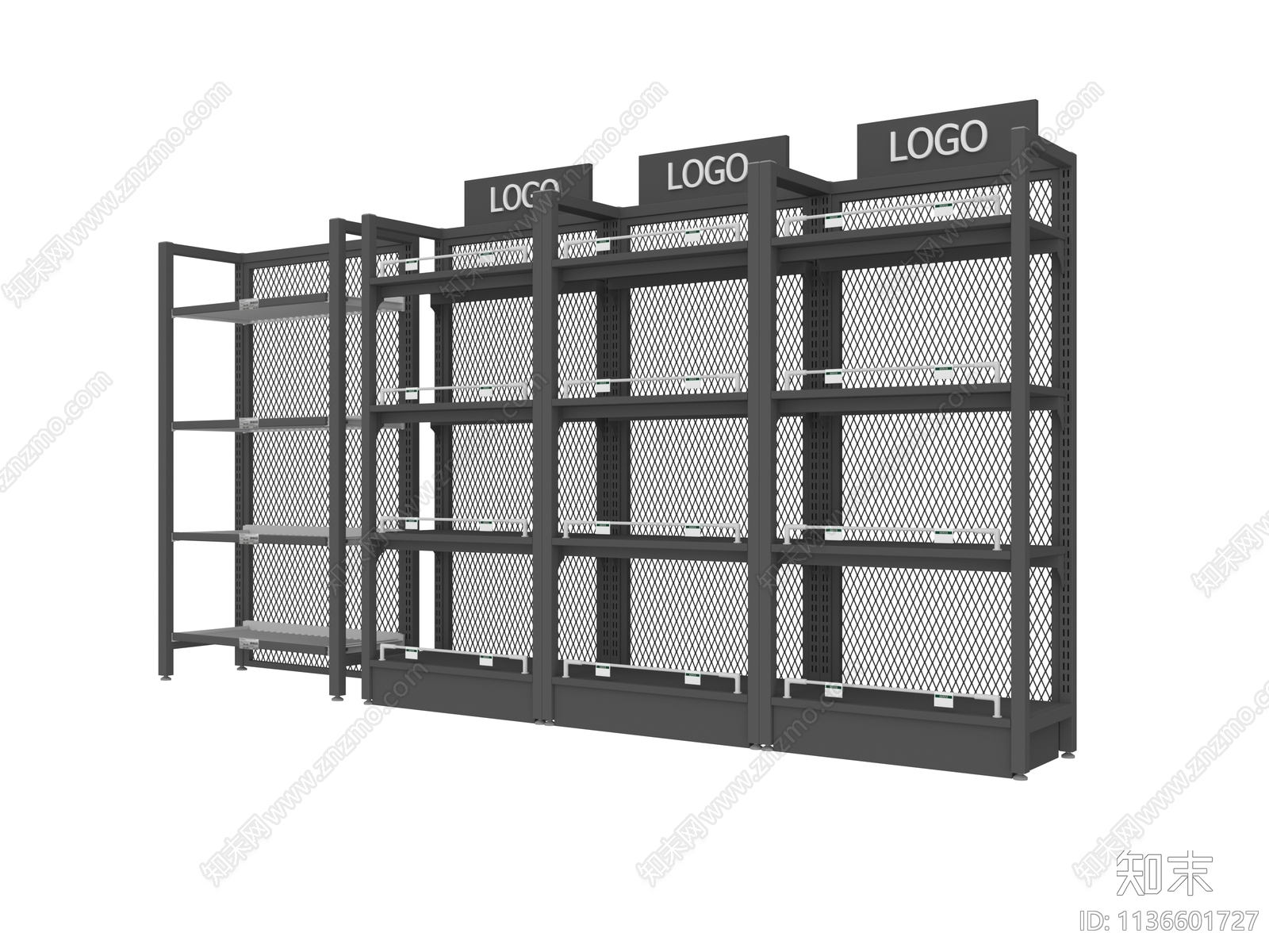 现代超市陈列架3D模型下载【ID:1136601727】
