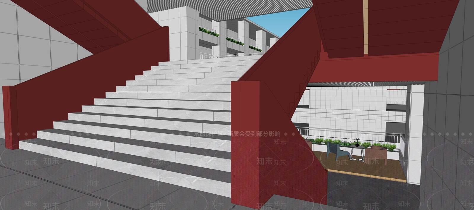 现代学校楼梯间SU模型下载【ID:1136601861】