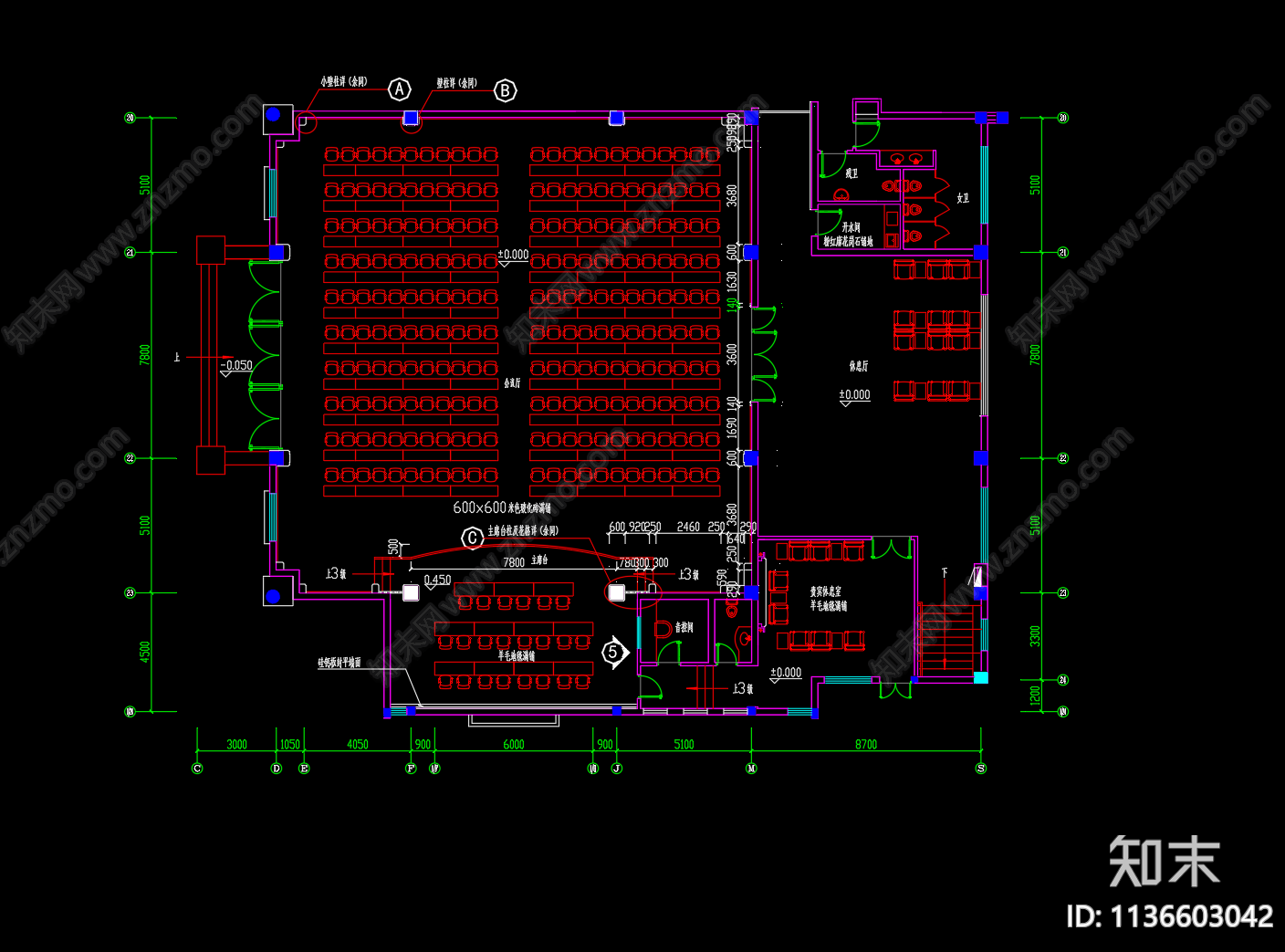 会议室培训室平面图cad施工图下载【ID:1136603042】