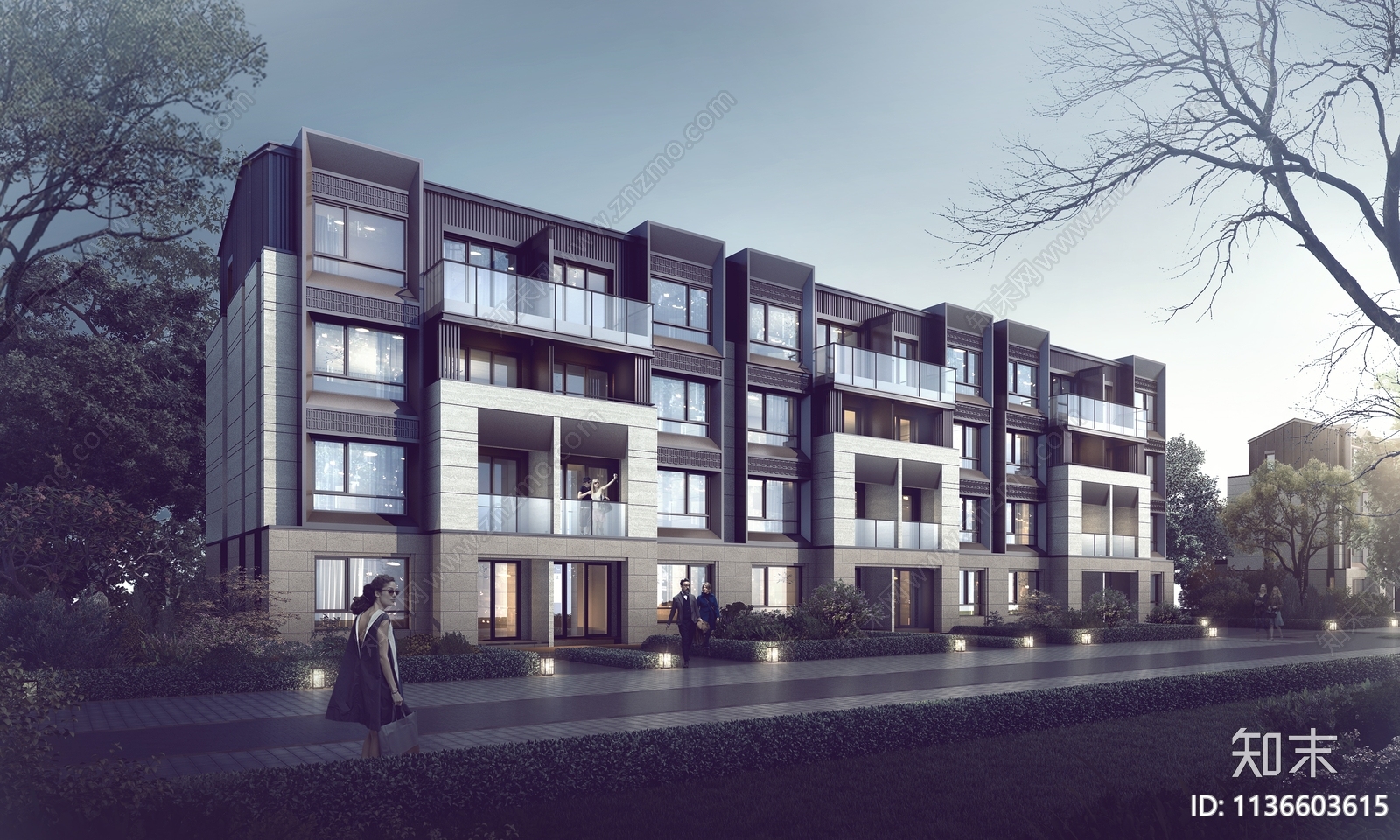 多层叠墅效果图施工图下载【ID:1136603615】