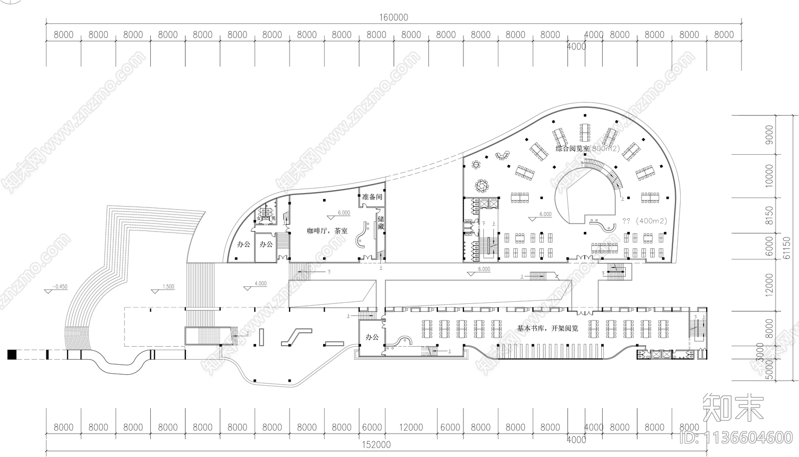 图书馆平面图施工图下载【ID:1136604600】