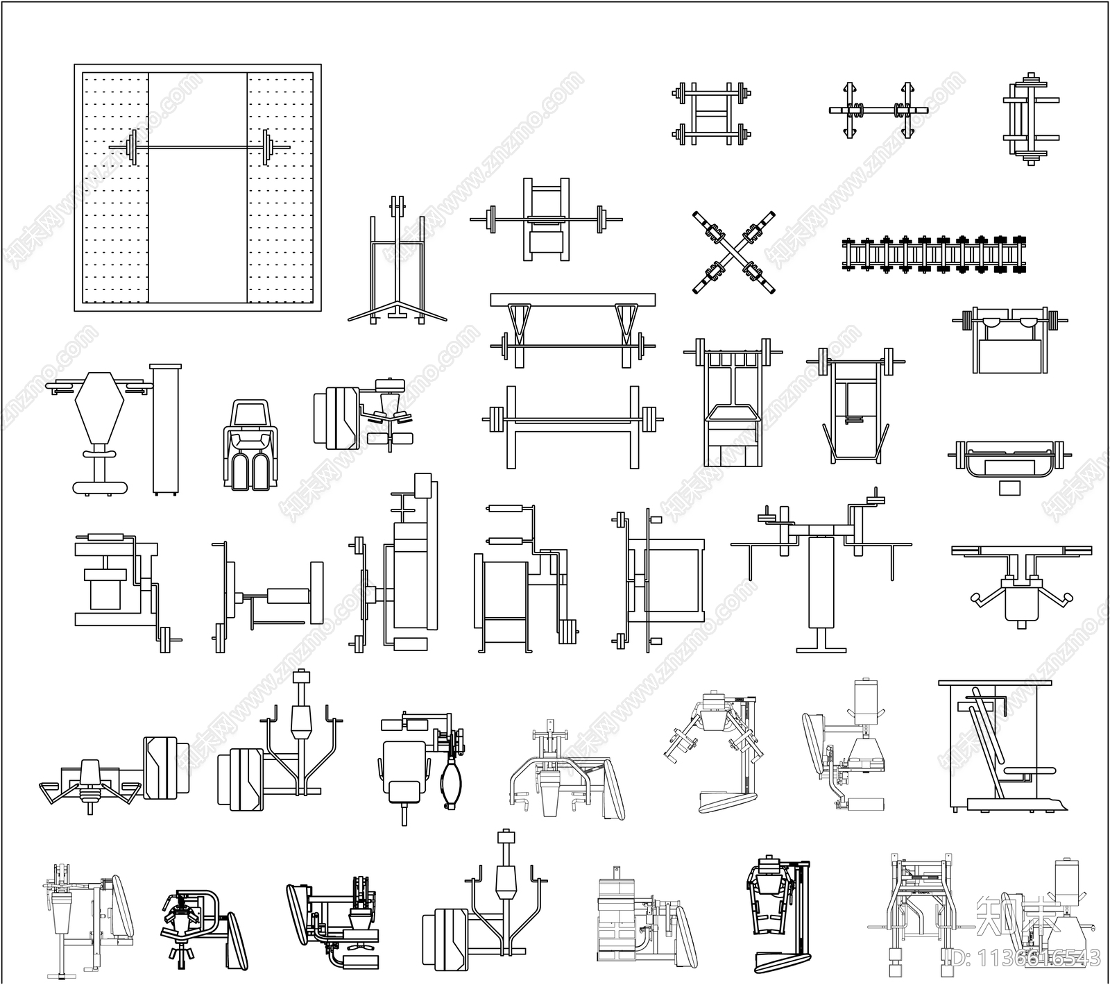 健身器材平立面施工图下载【ID:1136616543】