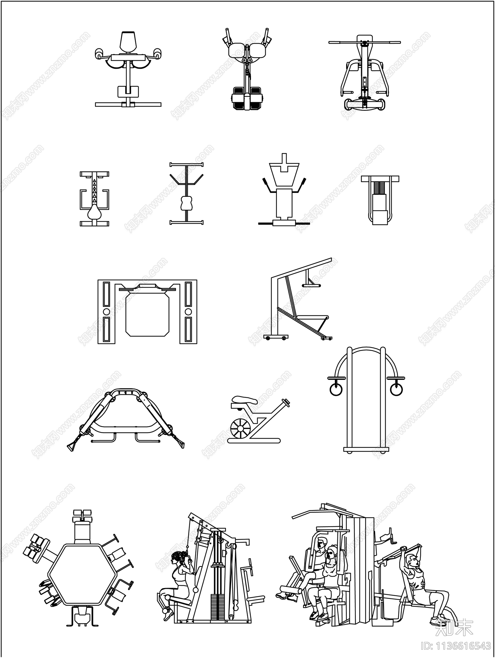 健身器材平立面施工图下载【ID:1136616543】