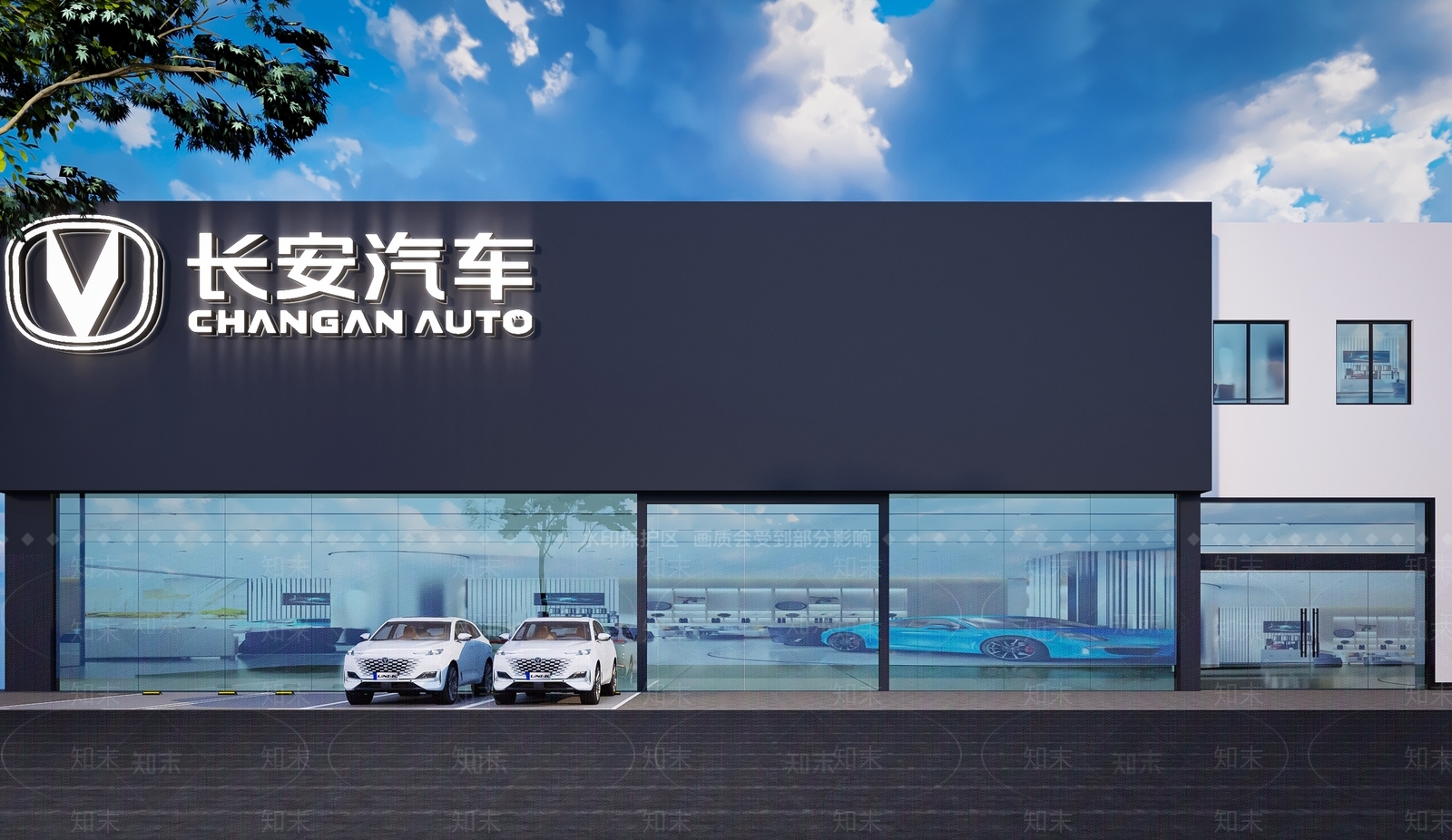 现代长安汽车4S店门头3D模型下载【ID:1136616936】