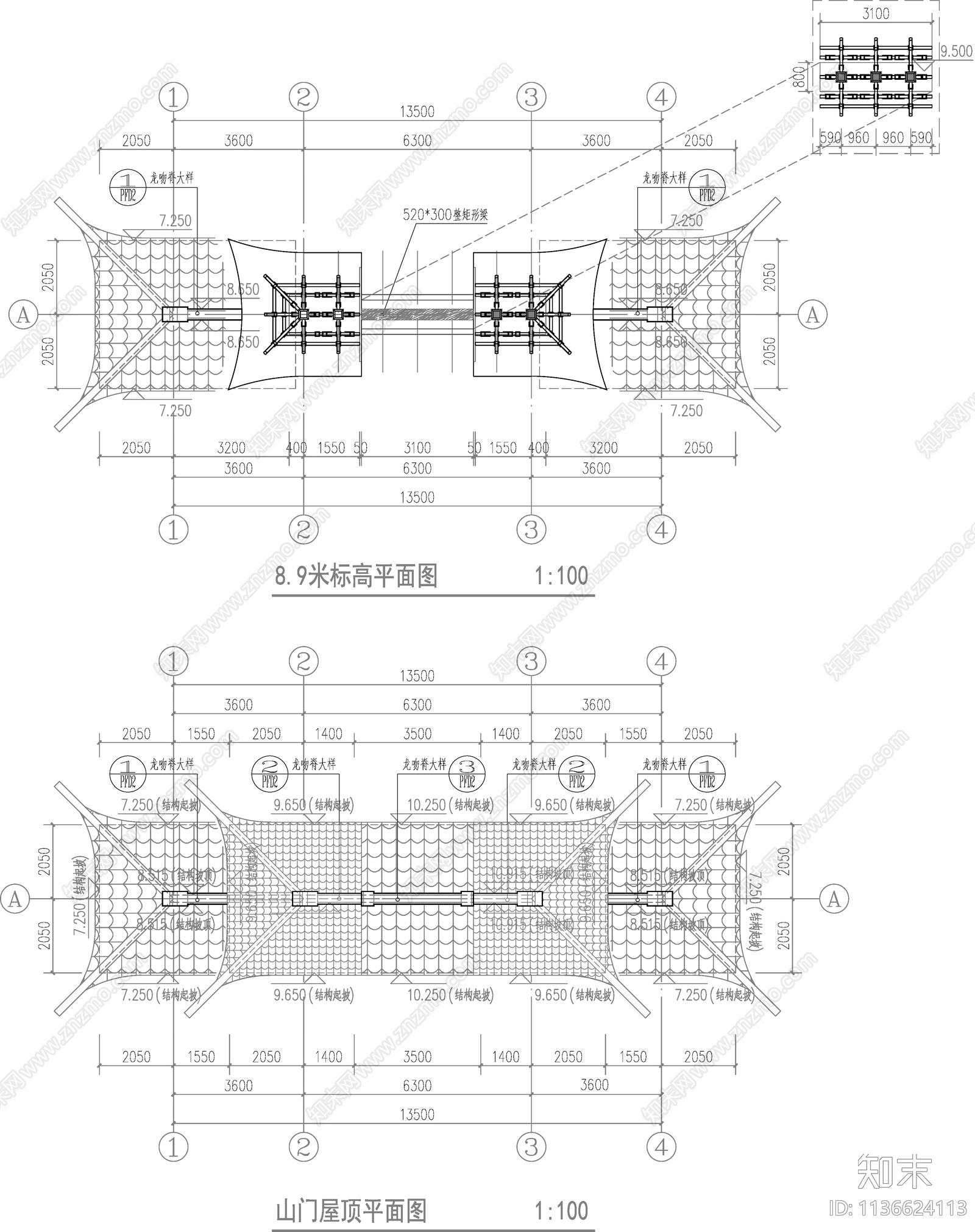 古建筑牌楼施工图下载【ID:1136624113】