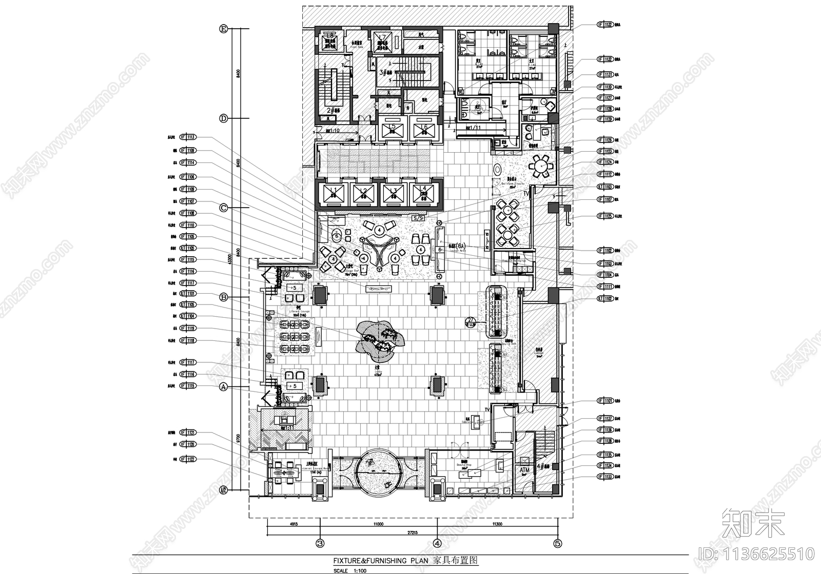 1000㎡酒店大堂及大堂吧施工图下载【ID:1136625510】