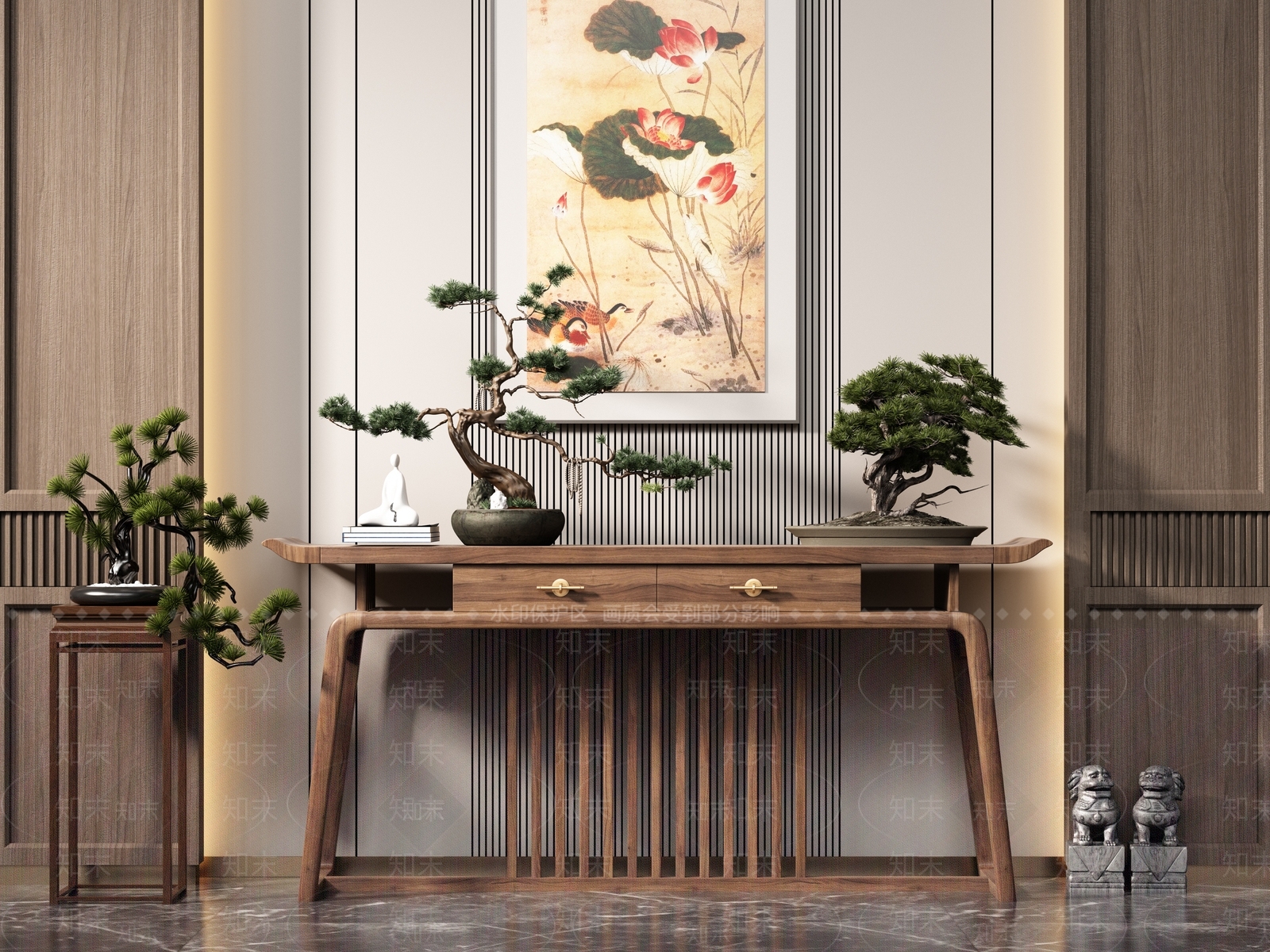 新中式端景条案SU模型下载【ID:1136629013】