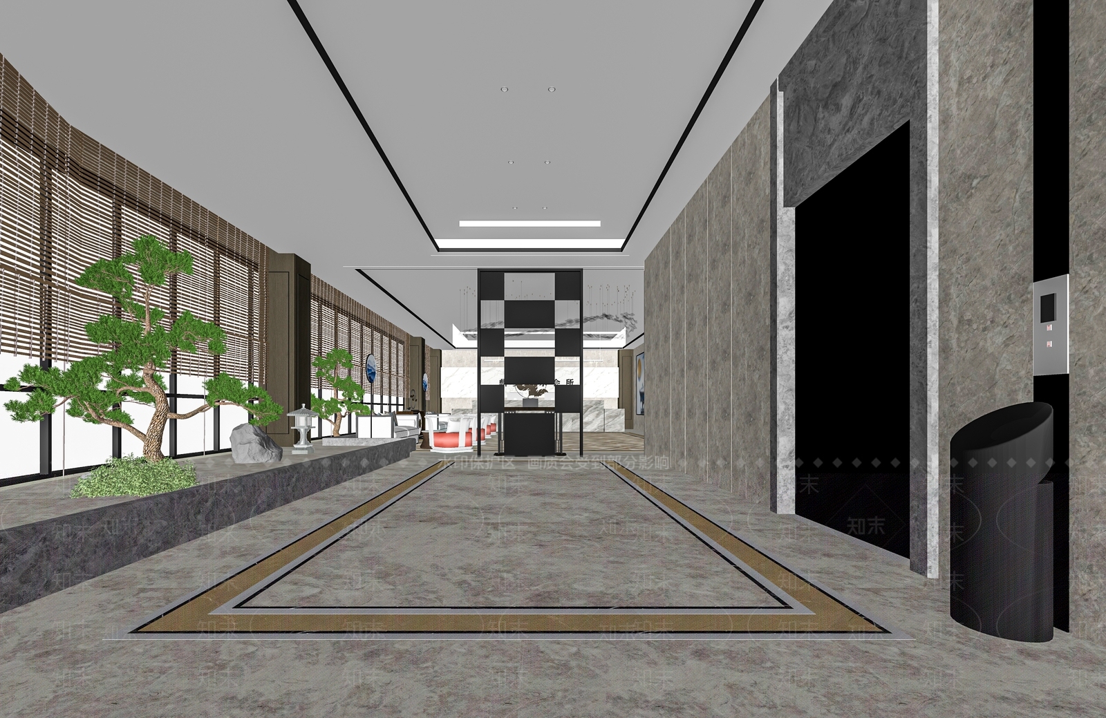 新中式酒店玄关过道SU模型下载【ID:1136639369】