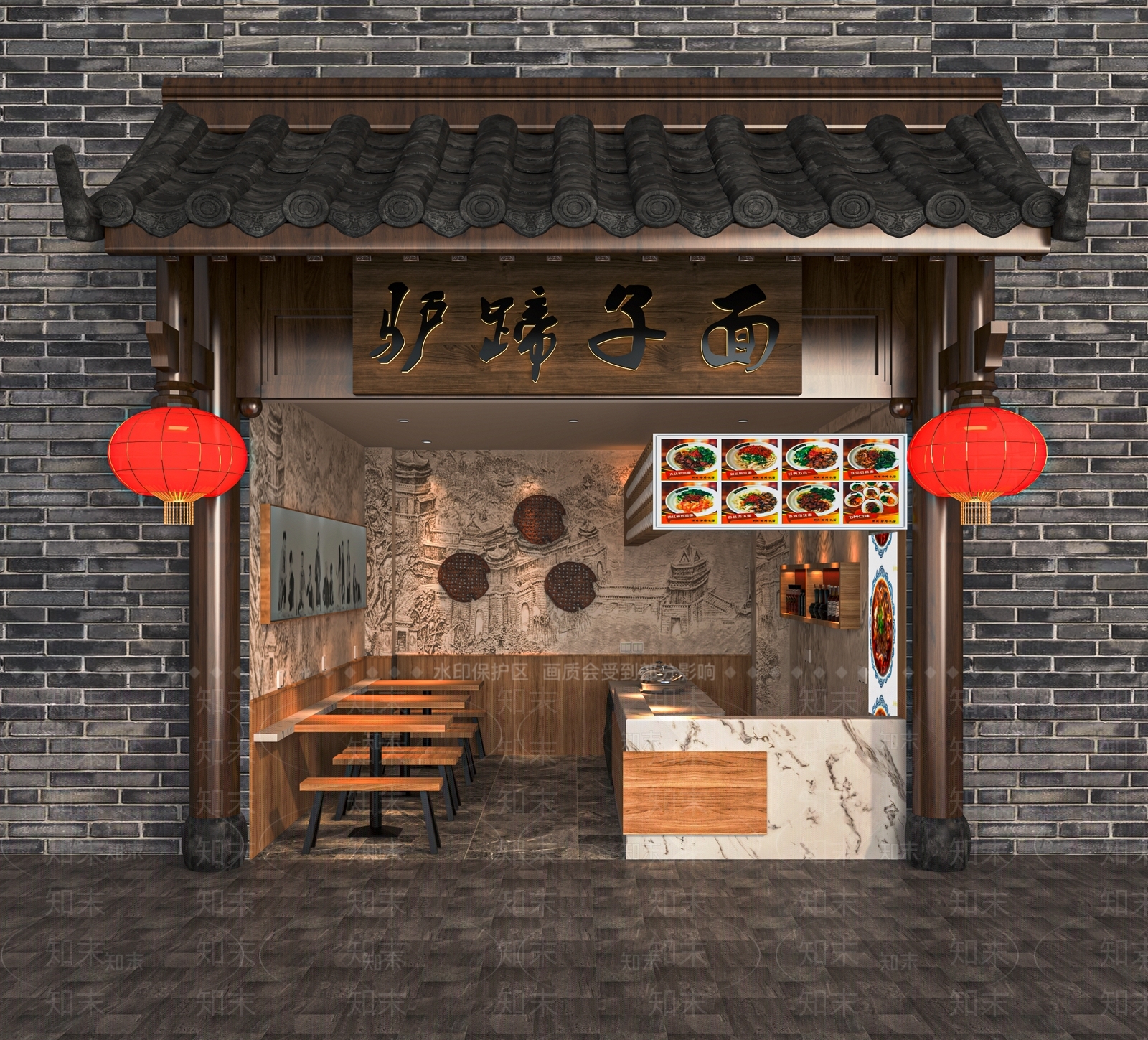 新中式面馆店SU模型下载【ID:1136641082】