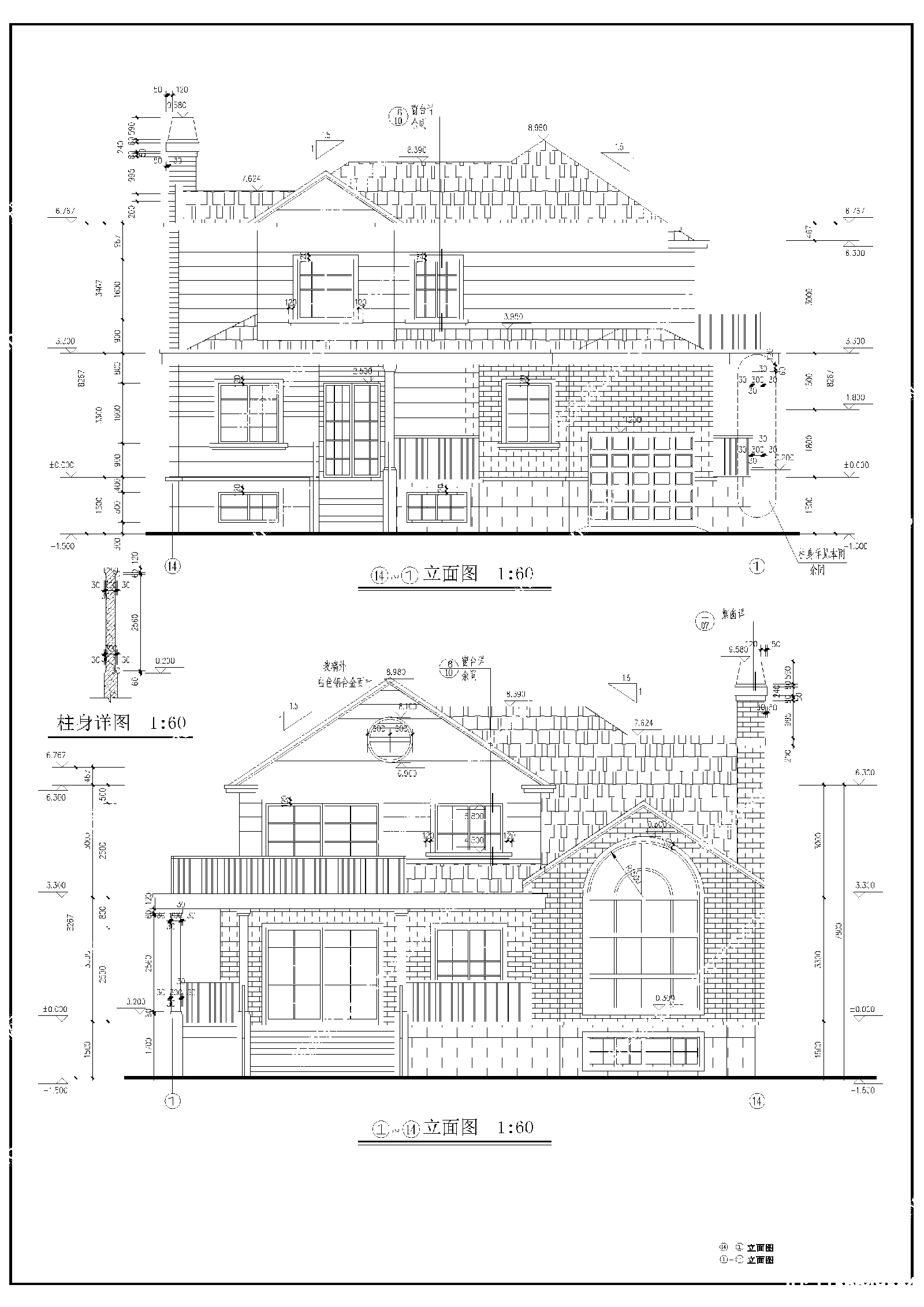 欧式独栋私家别墅建筑cad施工图下载【ID:1136649384】