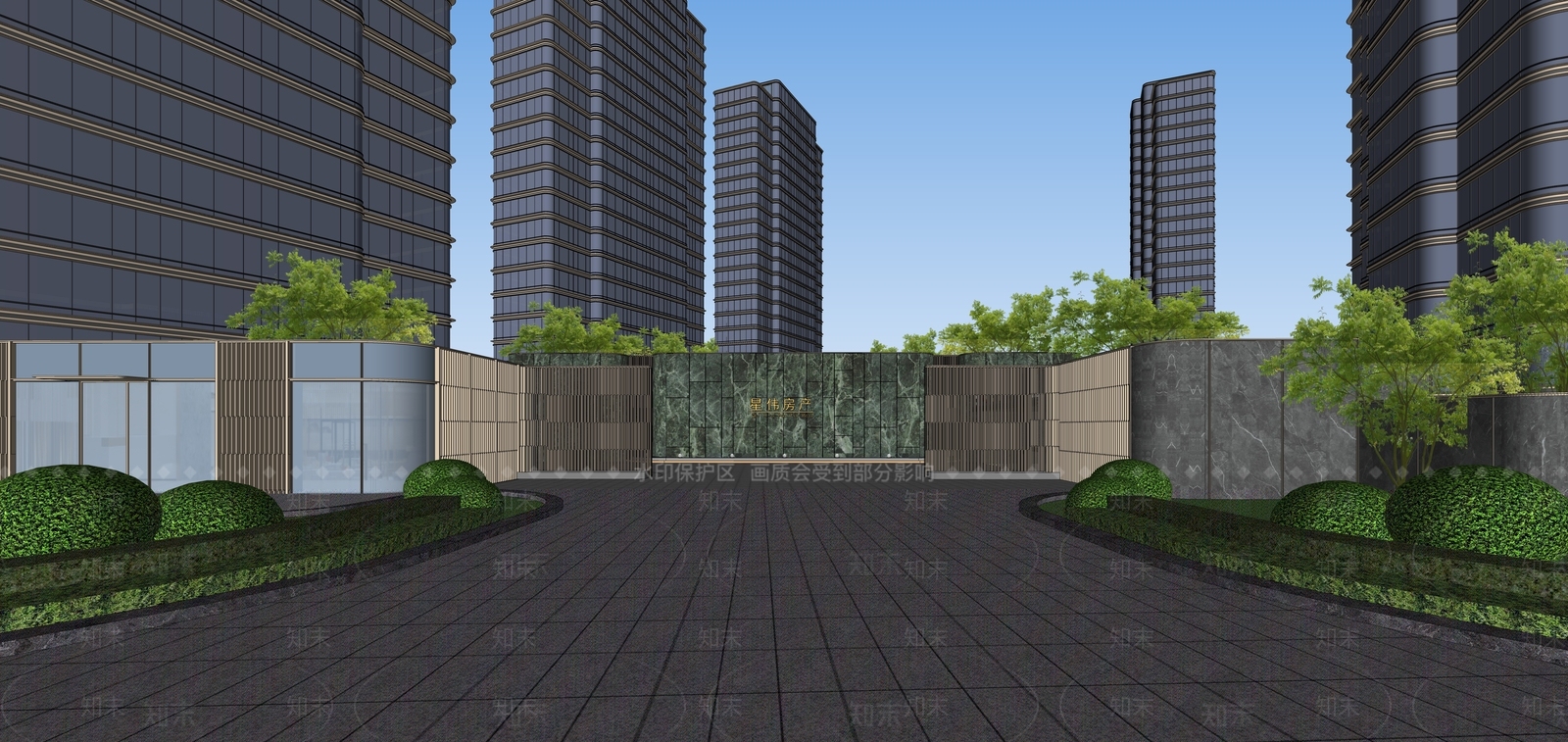 现代精致社区主入口SU模型下载【ID:1136651340】