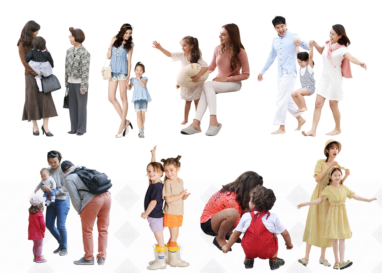 2D亚洲亲子人物组合SU模型下载【ID:1136652085】