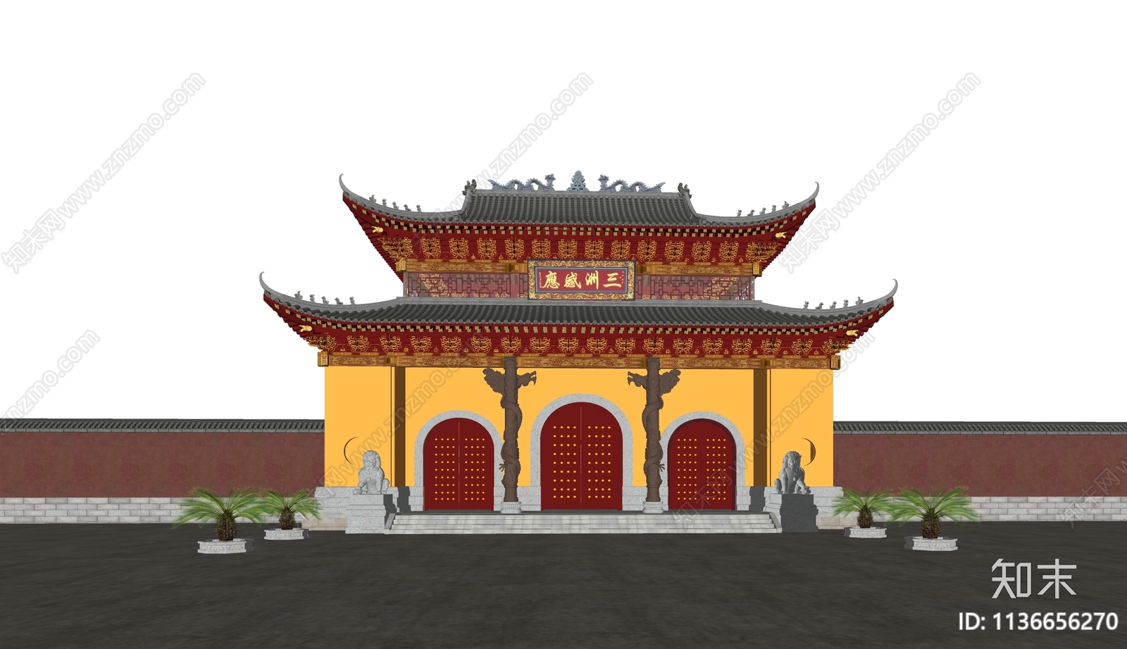 中式寺庙建筑SU模型下载【ID:1136656270】