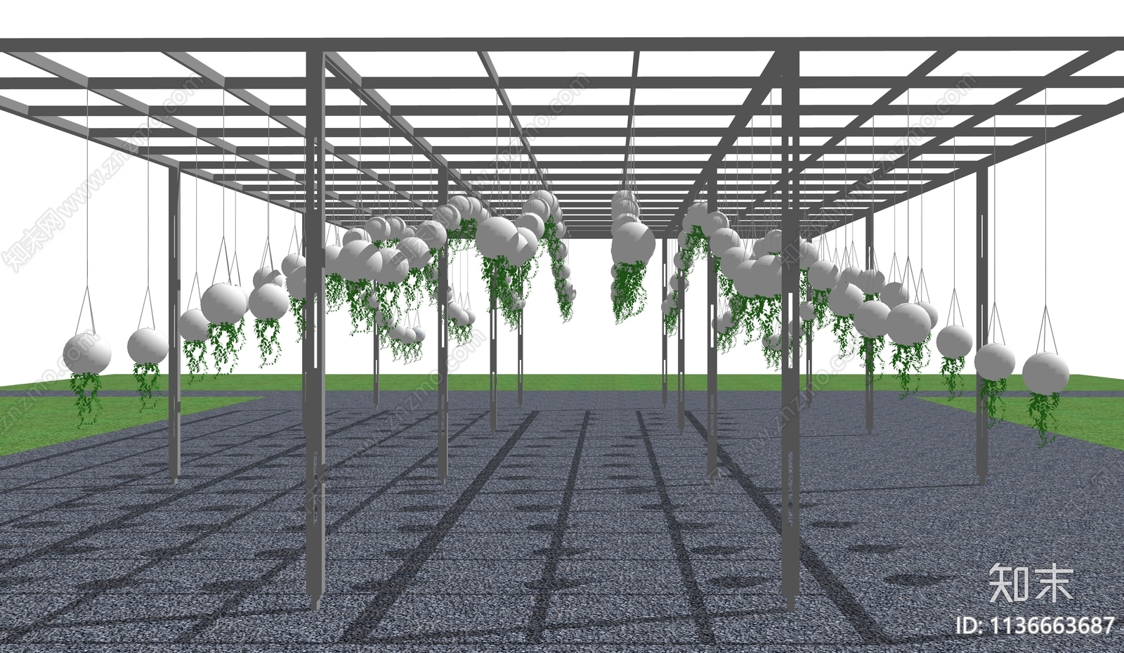 现代创意球型植物装置廊架SU模型下载【ID:1136663687】
