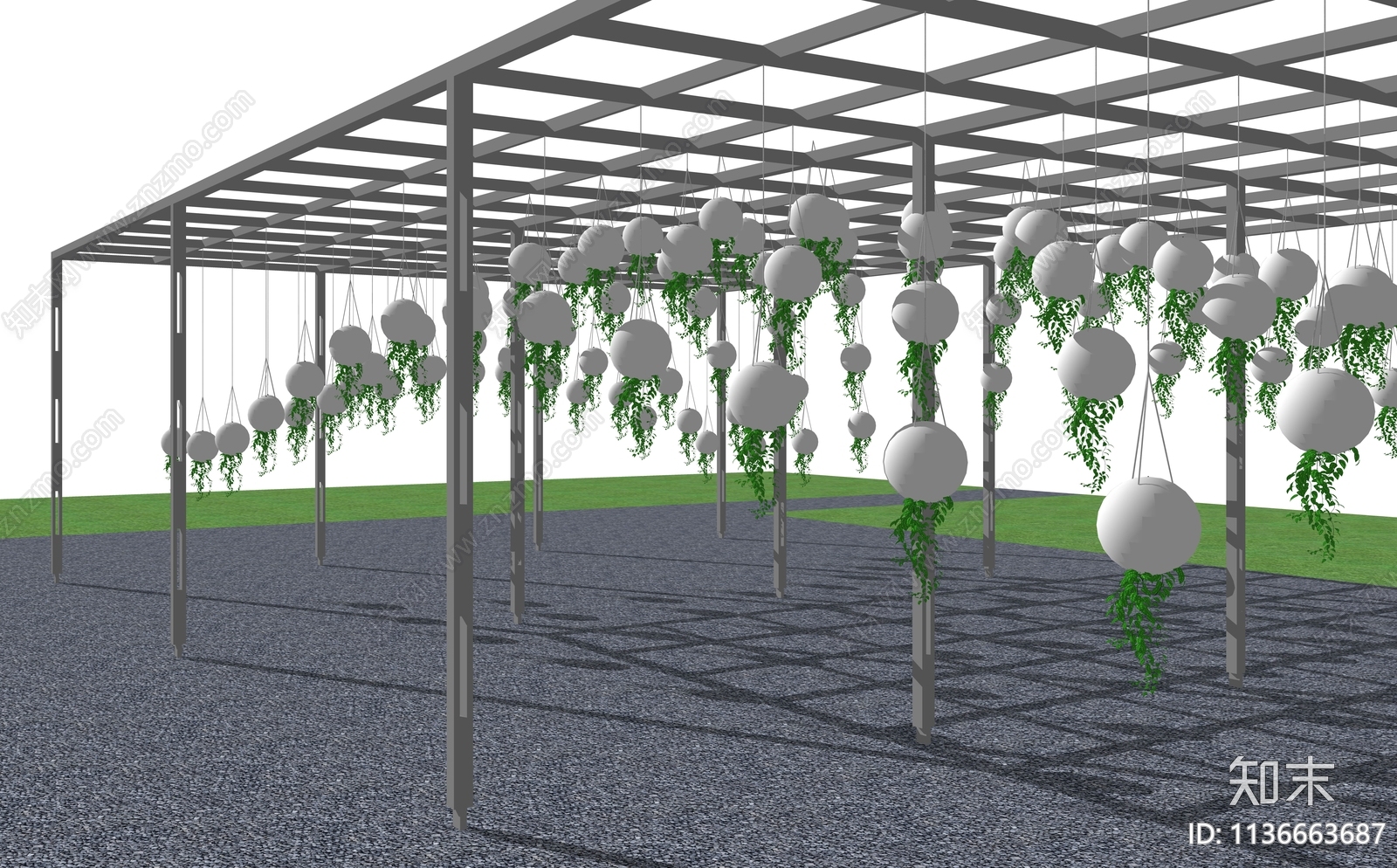 现代创意球型植物装置廊架SU模型下载【ID:1136663687】