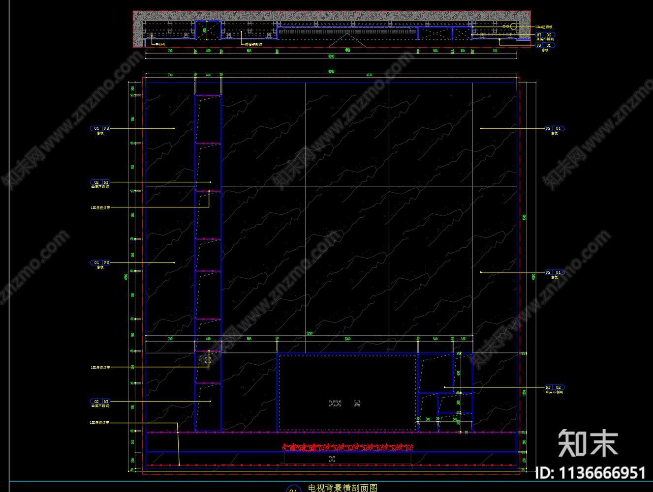 电视背景墙壁炉施工图下载【ID:1136666951】