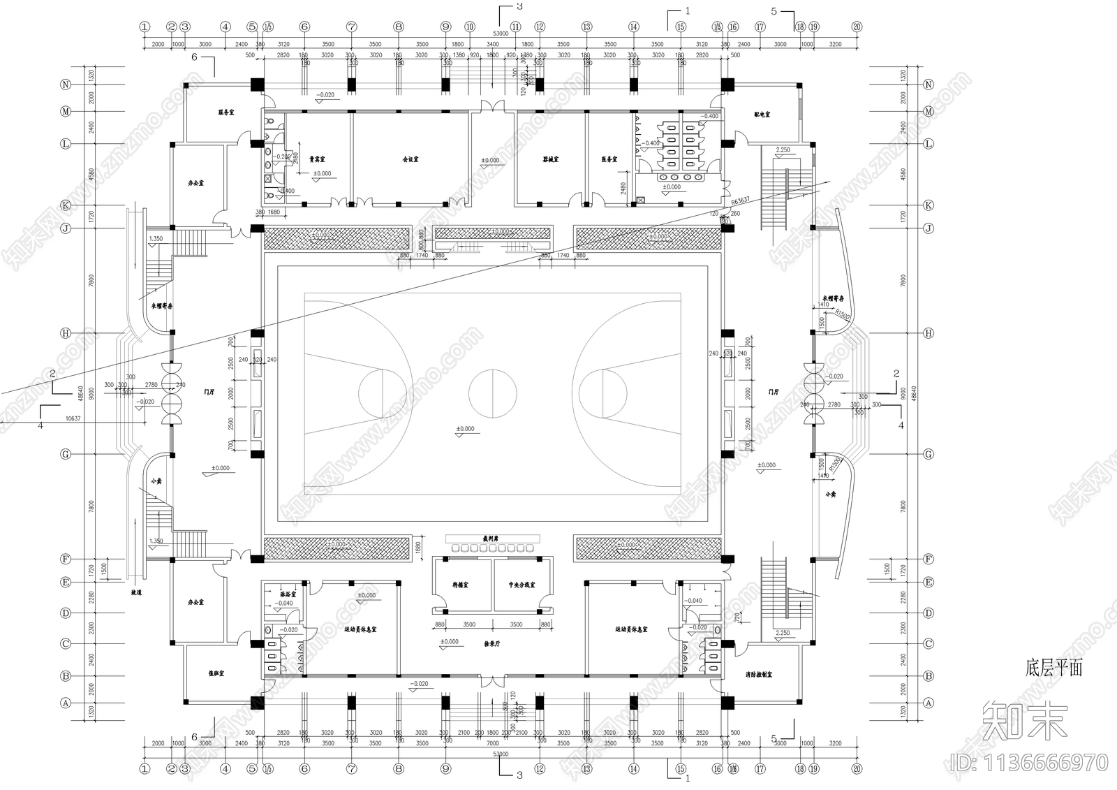 体育馆全套建筑cad施工图下载【ID:1136666970】