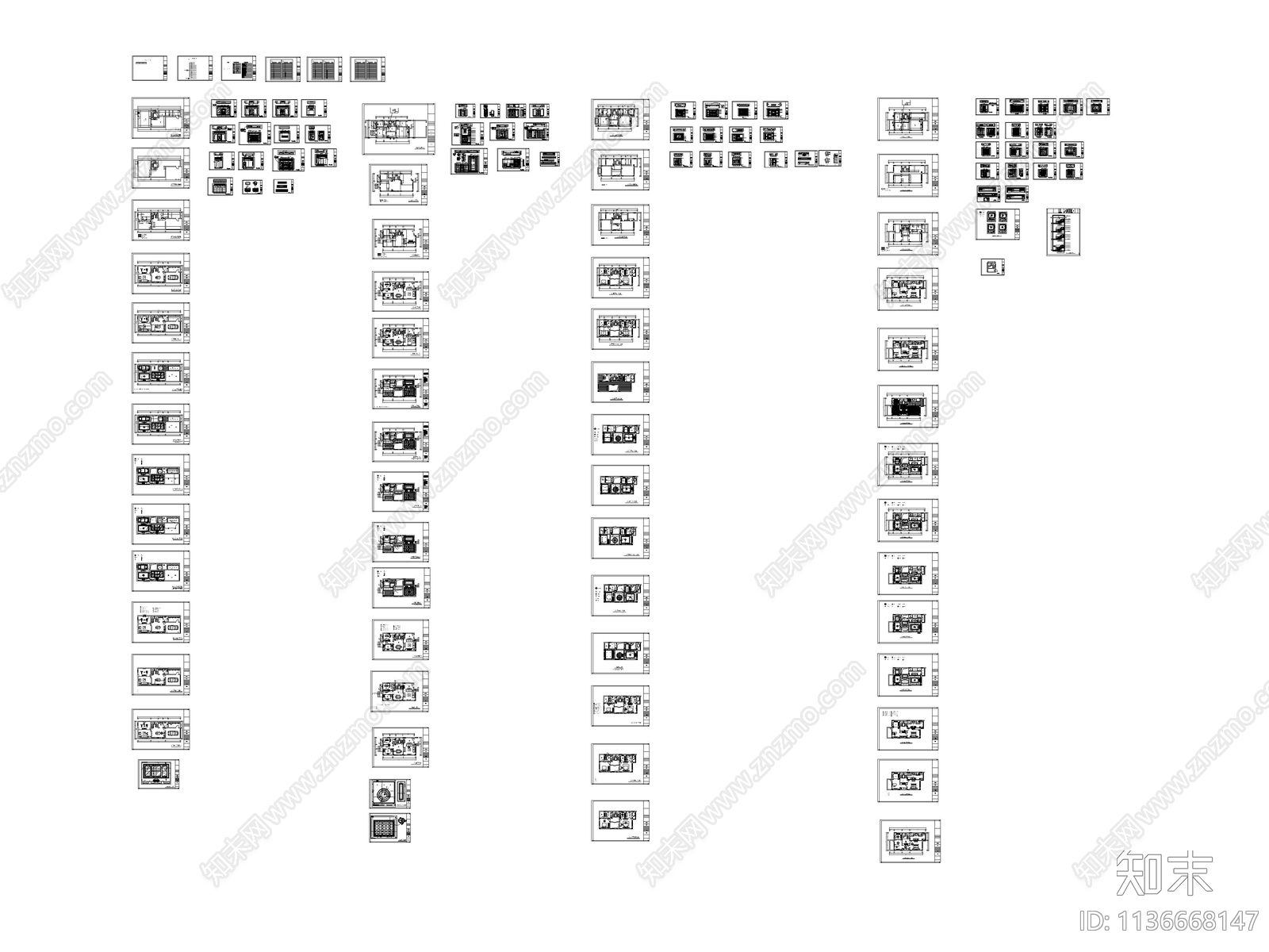 欧式风格四层别墅cad施工图下载【ID:1136668147】