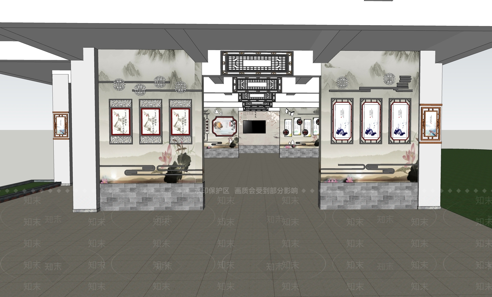 新中式文化空间SU模型下载【ID:1136668408】