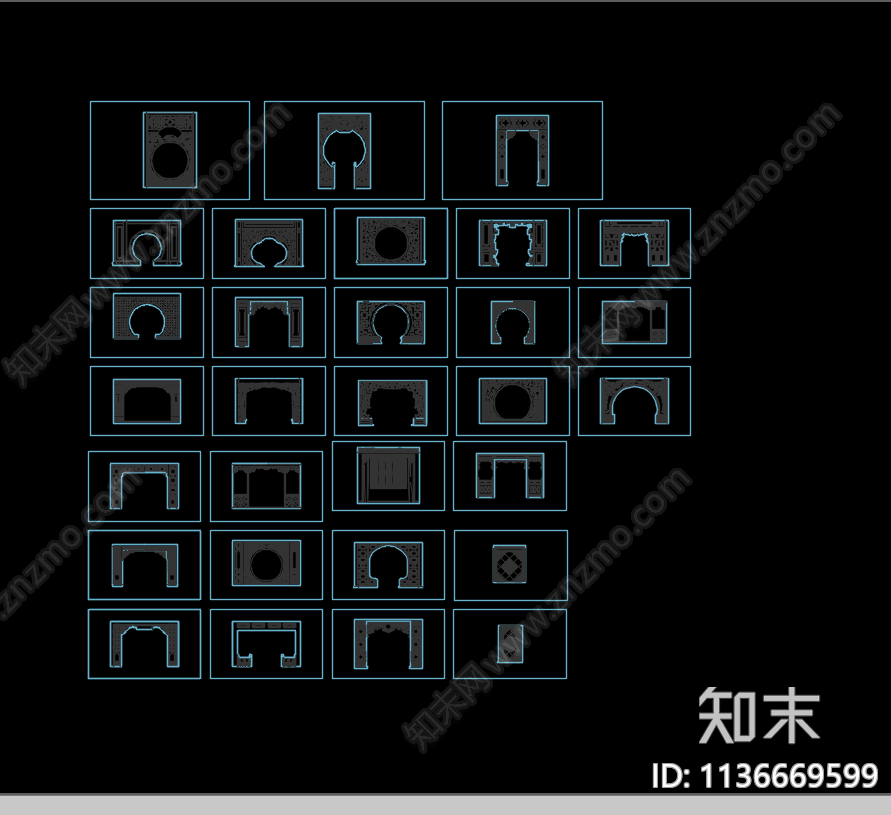 中式屏风窗花隔断cad施工图下载【ID:1136669599】