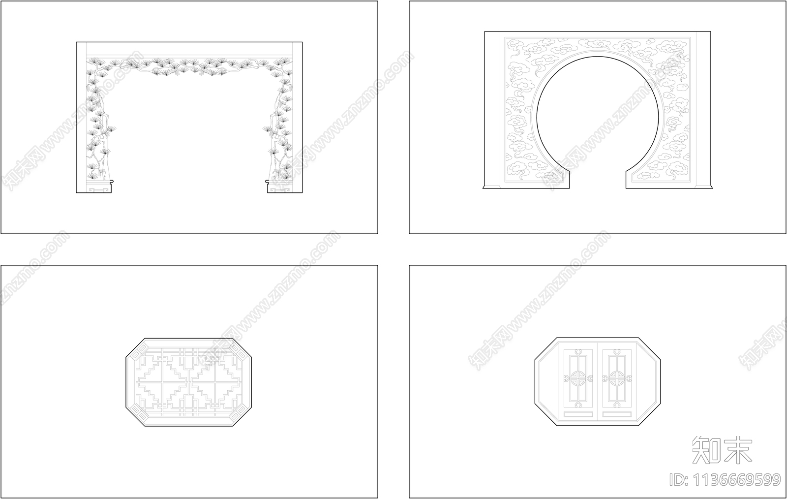 中式屏风窗花隔断cad施工图下载【ID:1136669599】