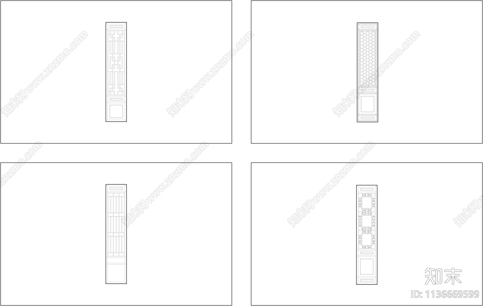 中式屏风窗花隔断cad施工图下载【ID:1136669599】