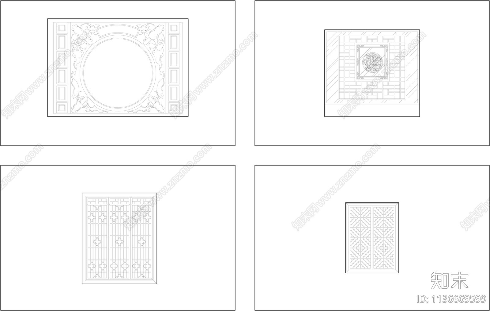 中式屏风窗花隔断cad施工图下载【ID:1136669599】