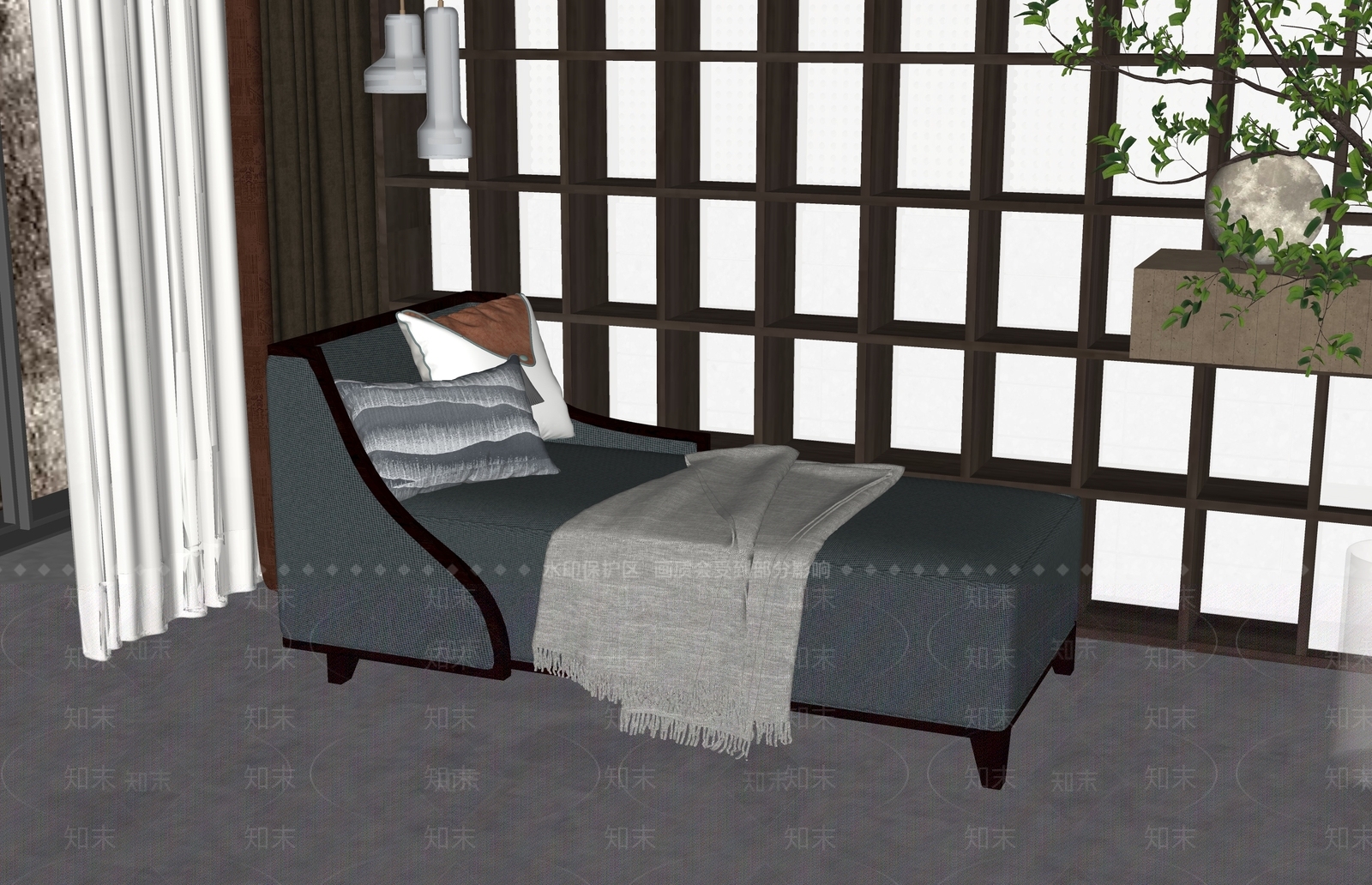 新中式贵妃沙发SU模型下载【ID:1136669742】