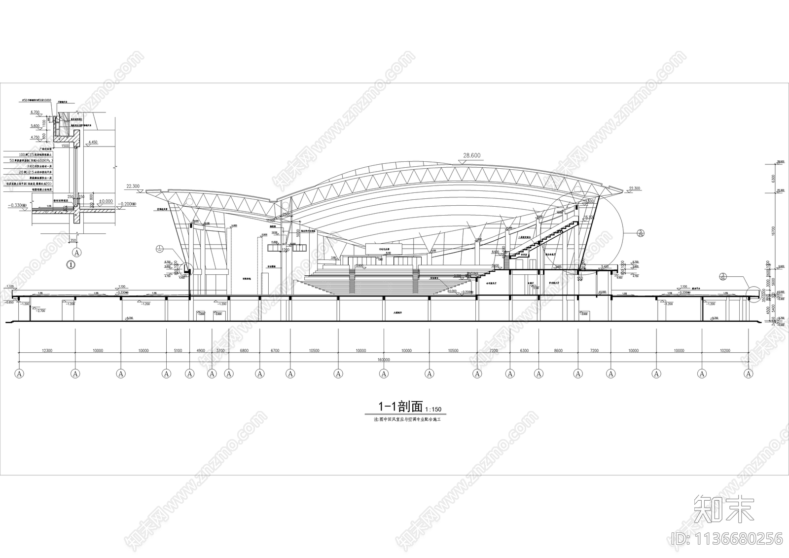 四层大型体育馆建筑cad施工图下载【ID:1136680256】
