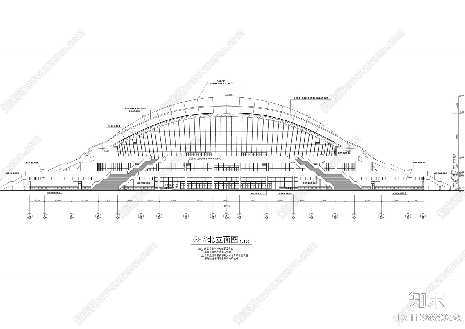 四层大型体育馆建筑cad施工图下载【ID:1136680256】