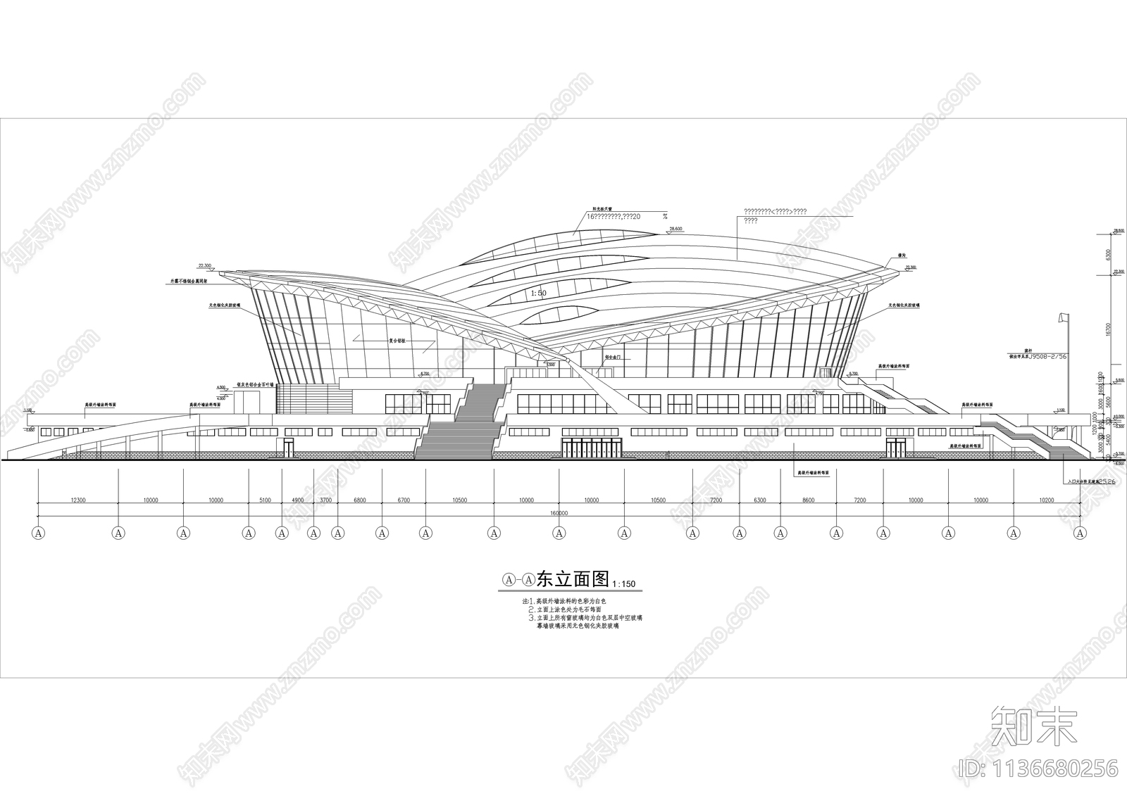 四层大型体育馆建筑cad施工图下载【ID:1136680256】
