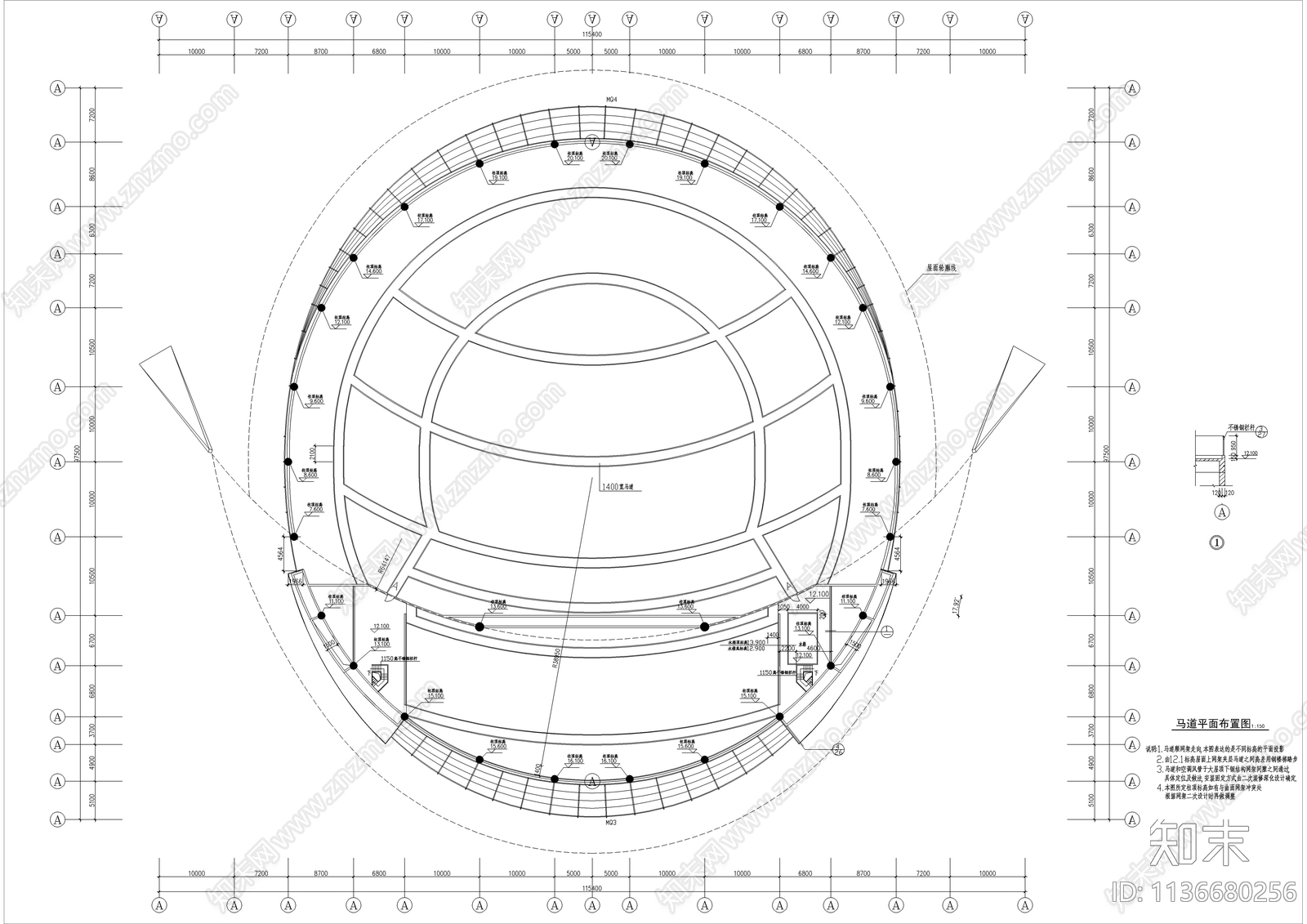 四层大型体育馆建筑cad施工图下载【ID:1136680256】