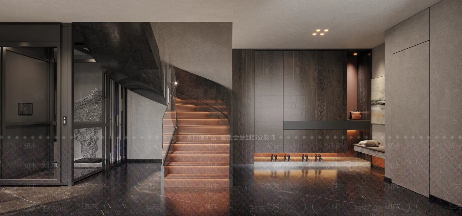 现代暗黑风楼梯间3D模型下载【ID:1136683113】