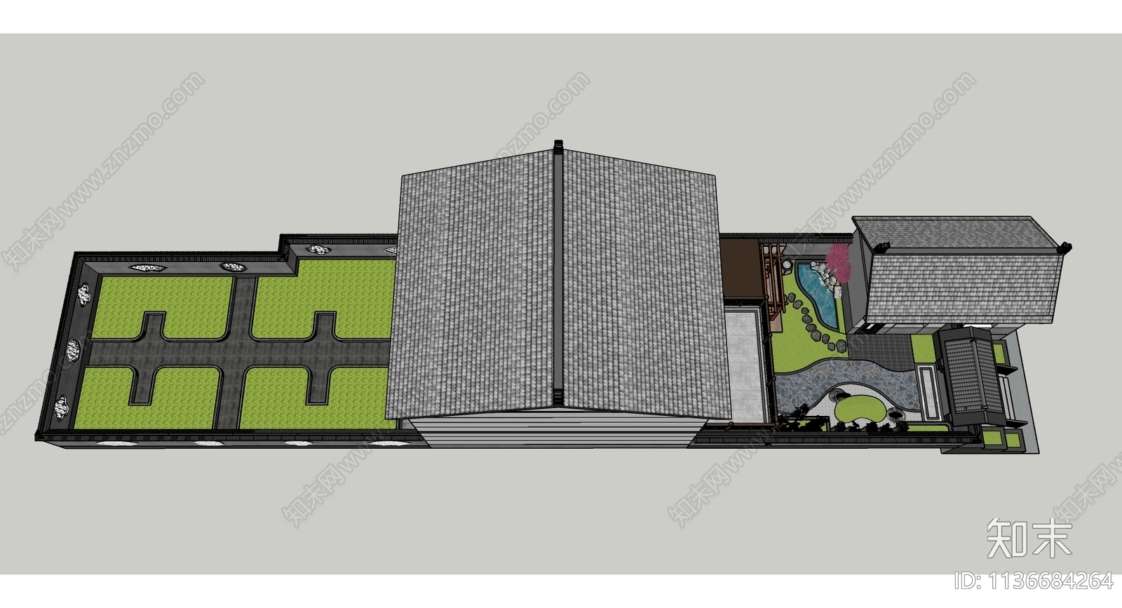 新中式乡村庭院景观SU模型下载【ID:1136684264】